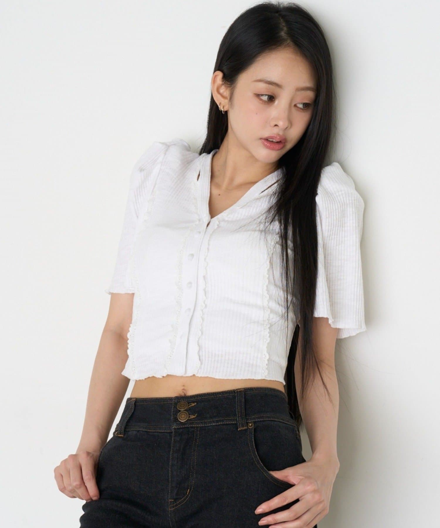 RAY CASSIN(レイカズン) Vネックパワショルカーディガン / Tシャツ
