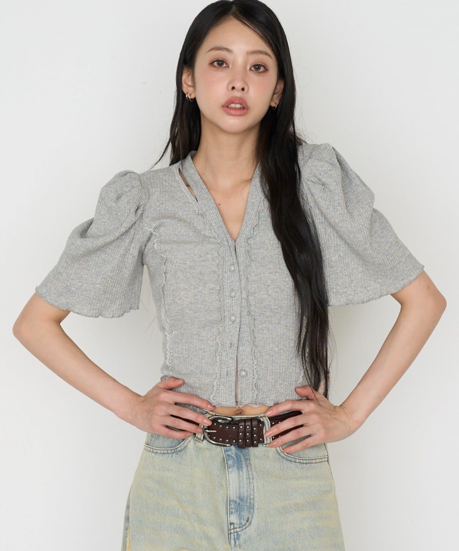 RAY CASSIN(レイカズン) Vネックパワショルカーディガン / Tシャツ