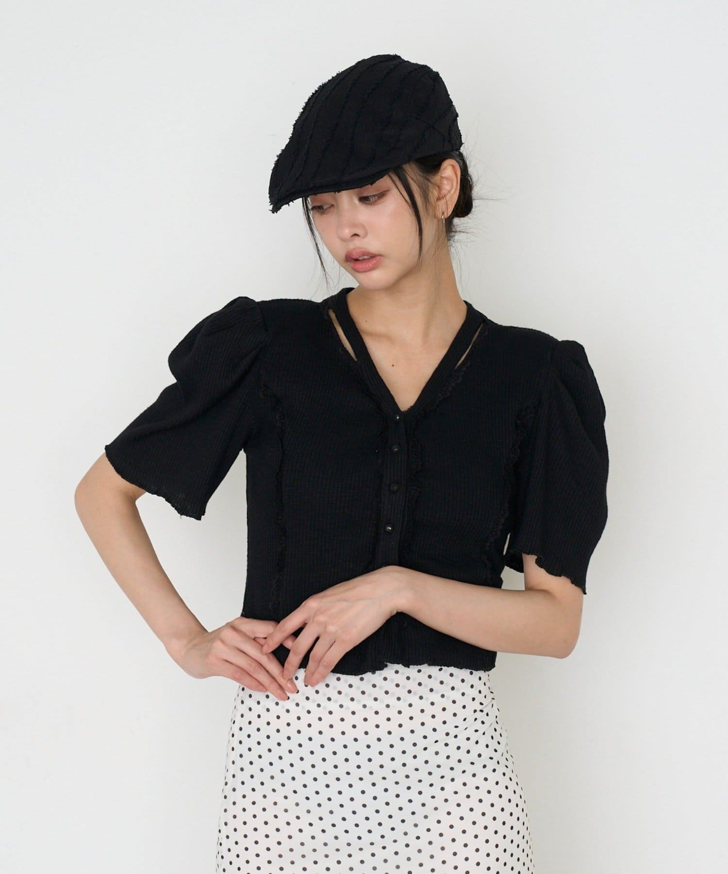 RAY CASSIN(レイカズン) Vネックパワショルカーディガン / Tシャツ