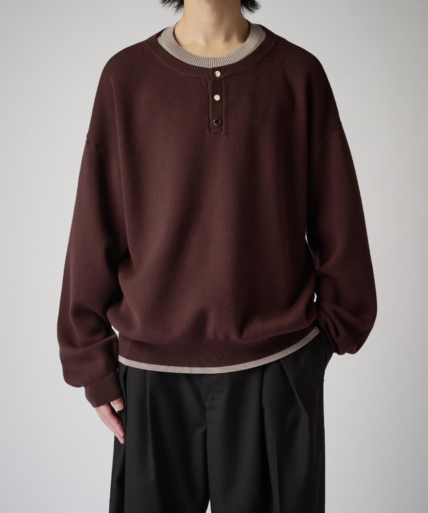 Lui's(ルイス) レイヤードヘンリーネックニット