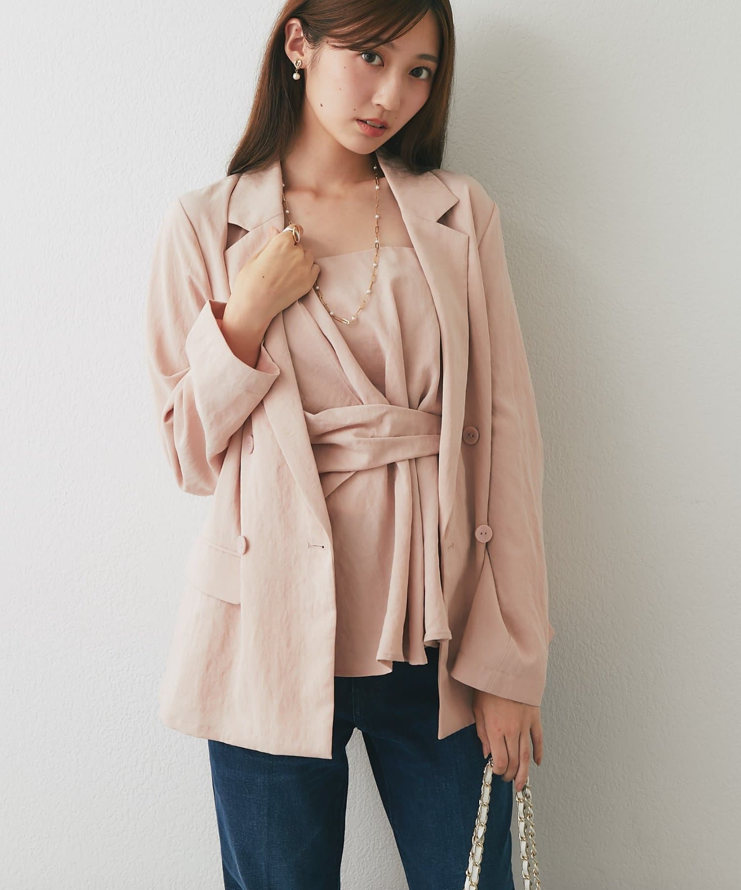 La boutique BonBon(ラブティックボンボン) キュプラ混ダブルジャケット