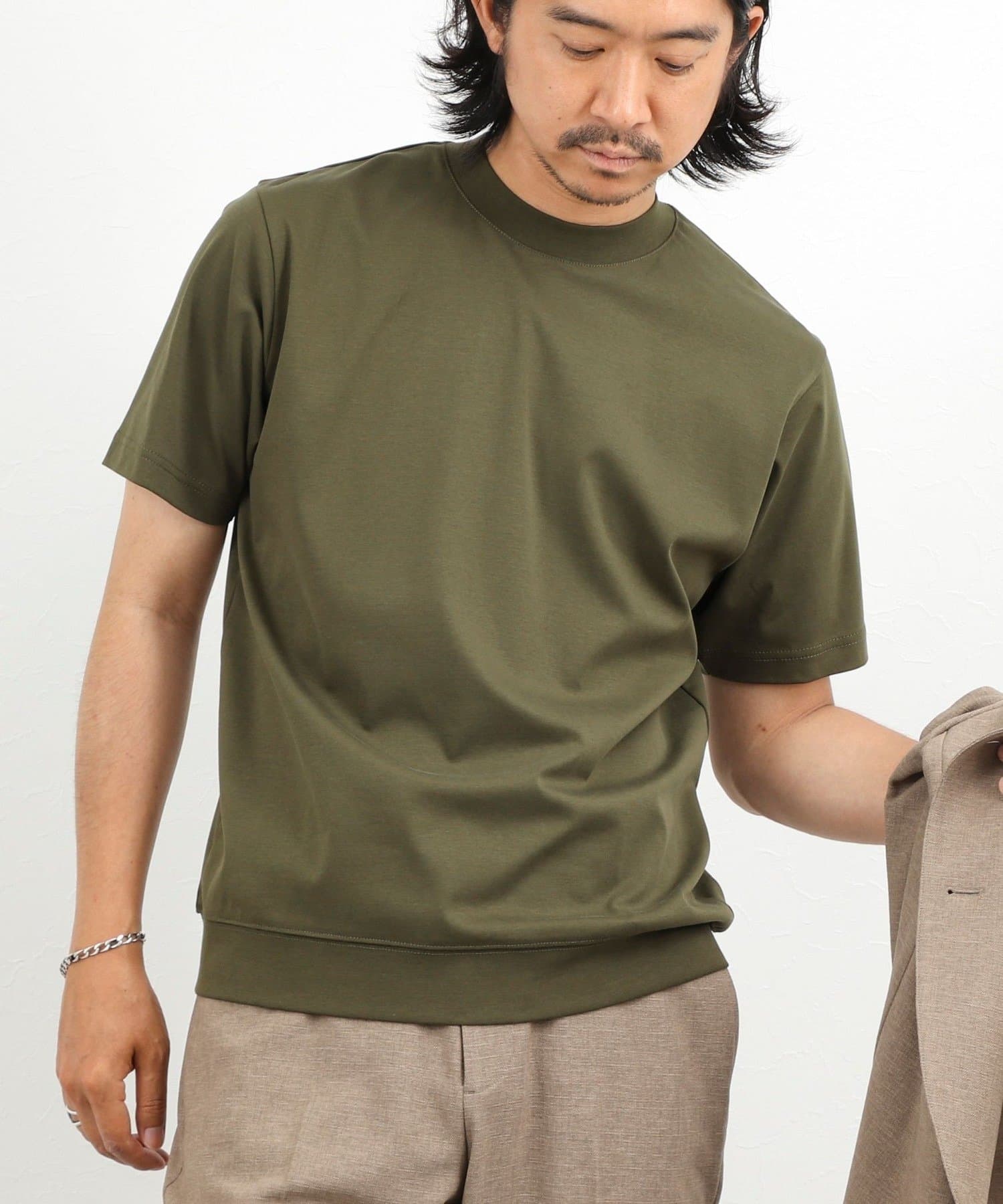 NOLLEY'S(ノーリーズ) 《ビジカジ対応》超長綿ハイゲージポンチ クルーネックドレスTシャツ