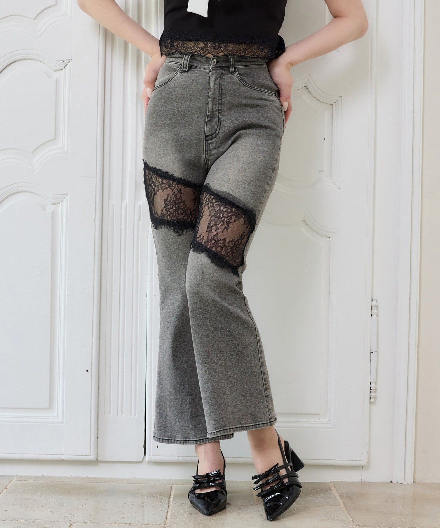 NICE CLAUP / OLIVE des OLIVE OUTLET(ナイスクラップ  / オリーブ デ オリーブ アウトレット) 【one after another】レースコレデニム