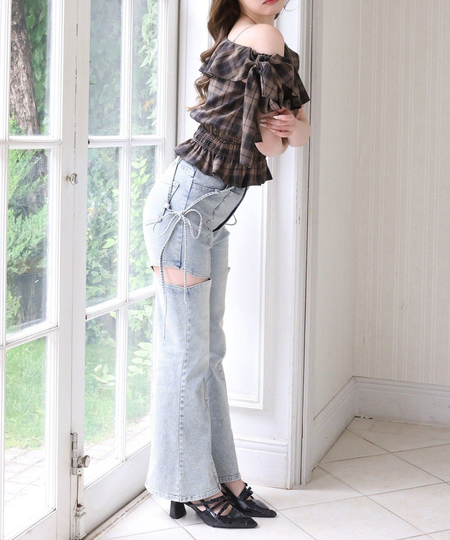 NICE CLAUP / OLIVE des OLIVE OUTLET(ナイスクラップ  / オリーブ デ オリーブ アウトレット) 【one after another】ワンショルリボンブラウス