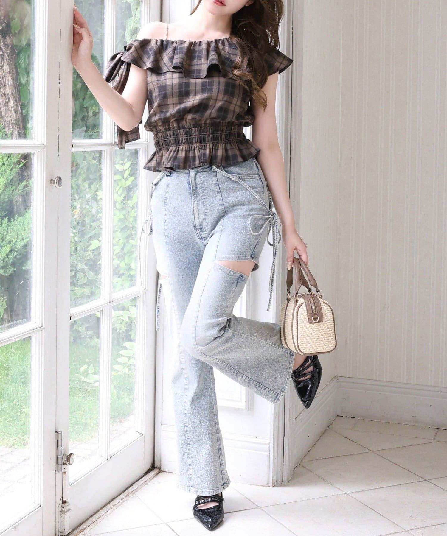 NICE CLAUP / OLIVE des OLIVE OUTLET(ナイスクラップ  / オリーブ デ オリーブ アウトレット) 【one after another】ワンショルリボンブラウス