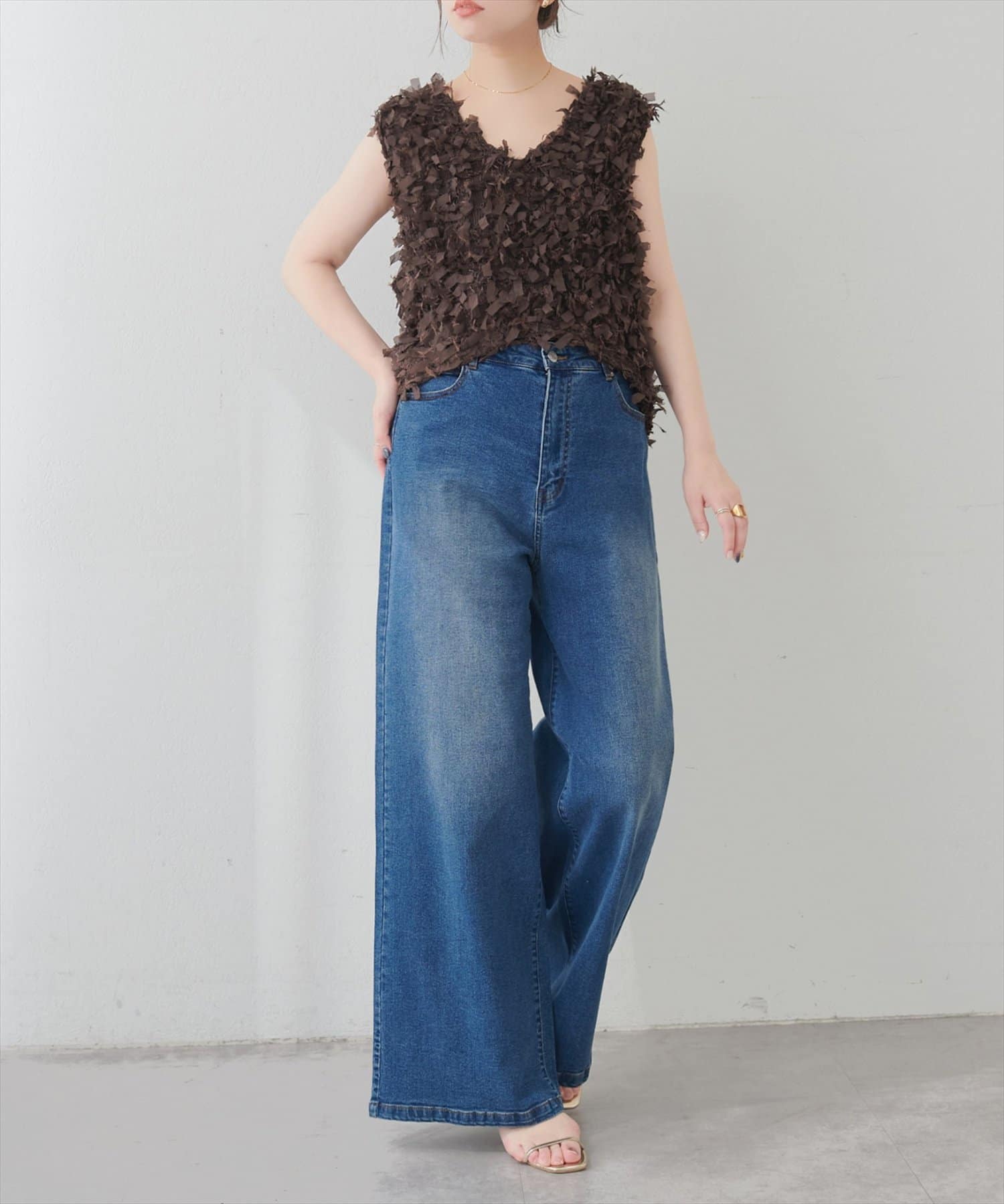 natural couture(ナチュラルクチュール) ゆるストレートストレッチセルフカットデニムパンツ