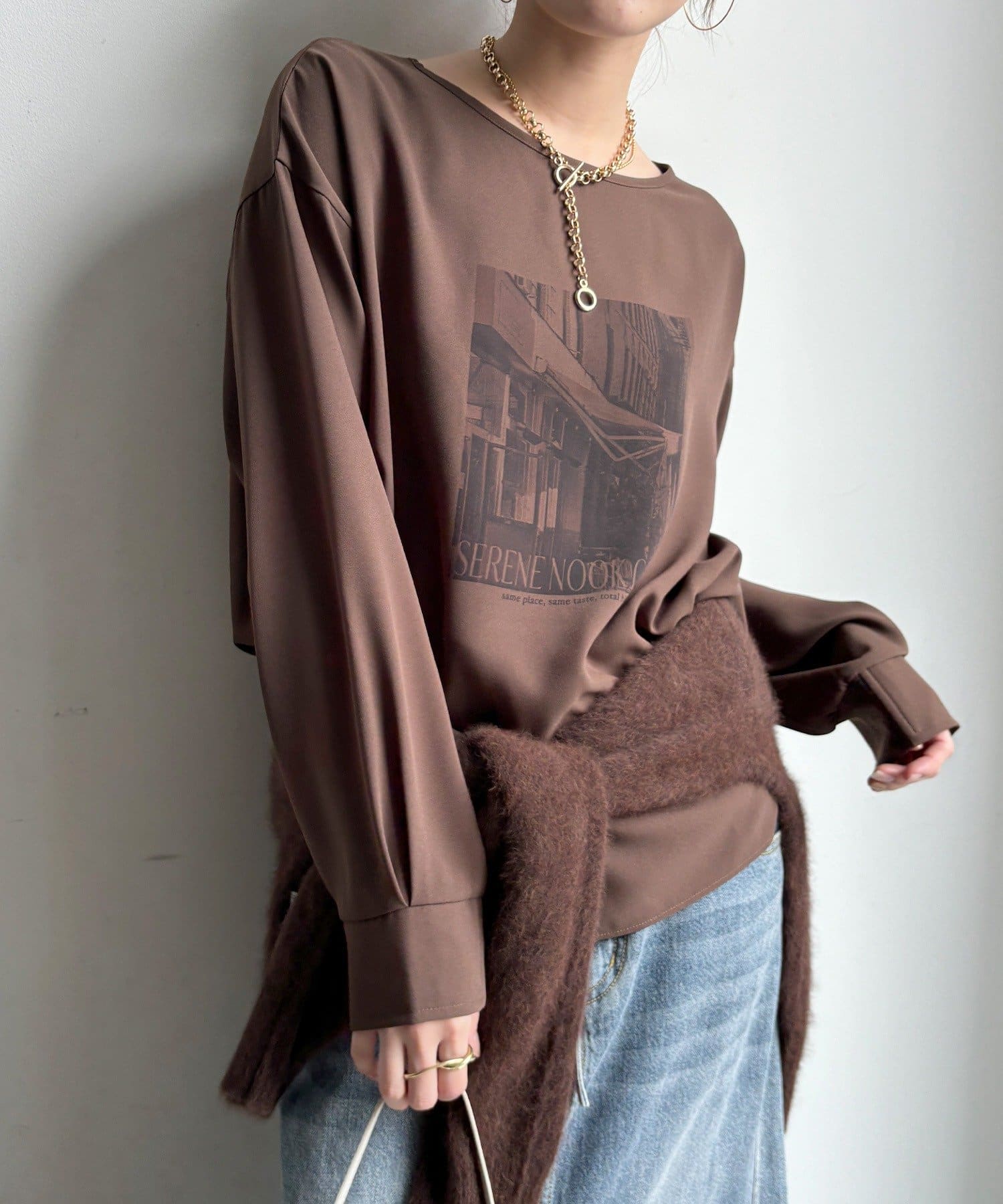 DOUDOU(ドゥドゥ) 【WEB限定】フォトプリントジョーゼットブラウスTEE