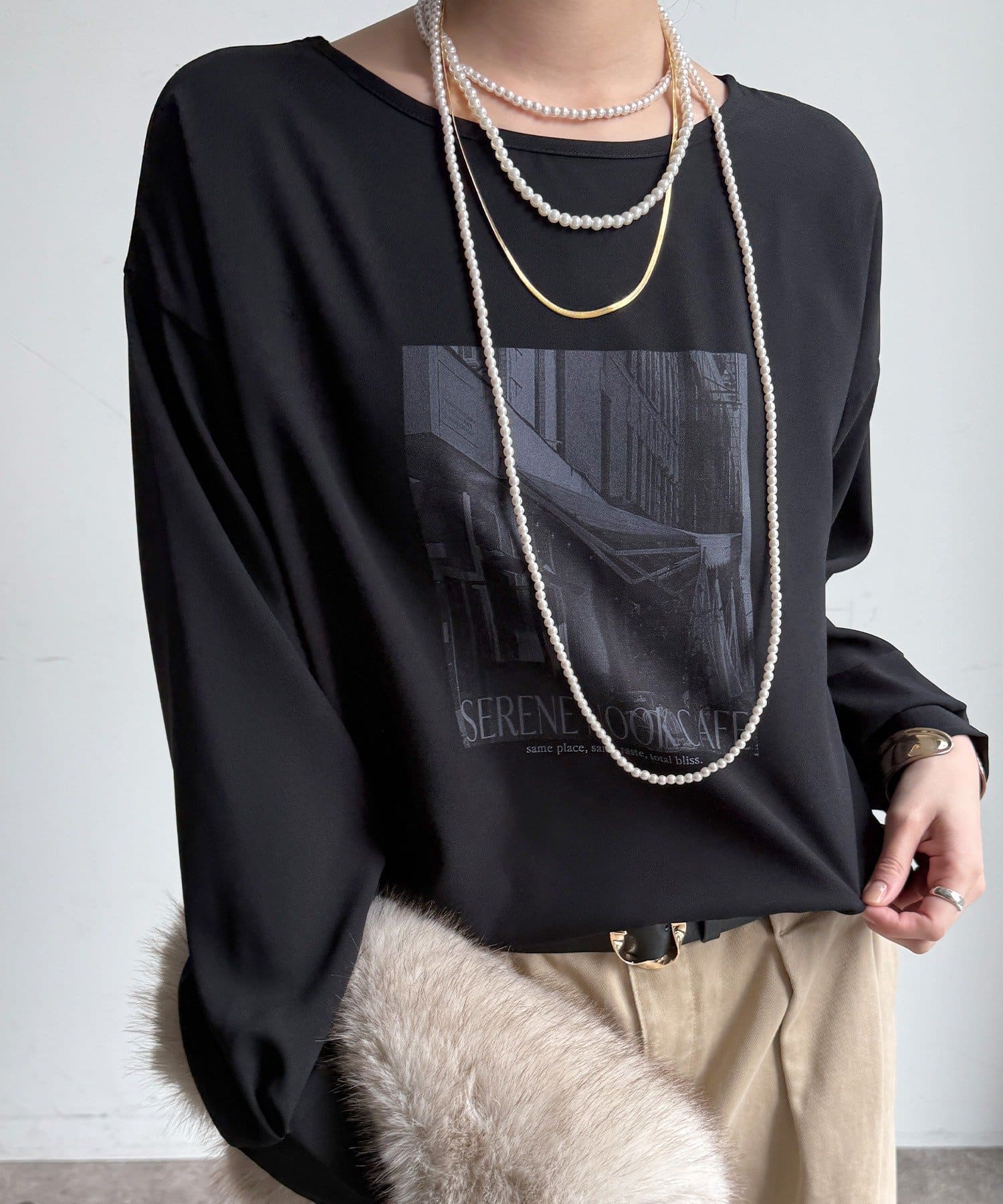 DOUDOU(ドゥドゥ) 【WEB限定】フォトプリントジョーゼットブラウスTEE