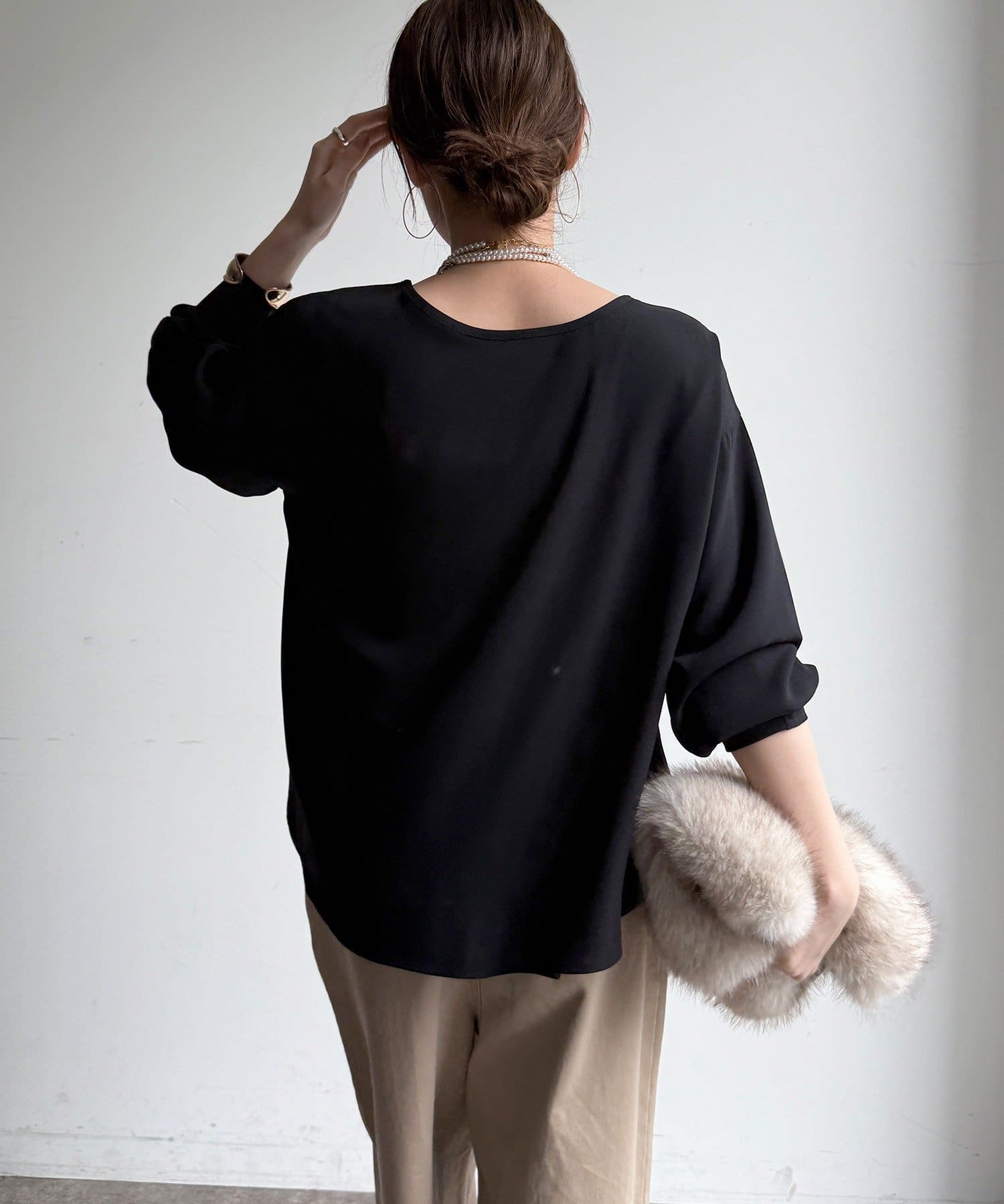 DOUDOU(ドゥドゥ) 【WEB限定】フォトプリントジョーゼットブラウスTEE