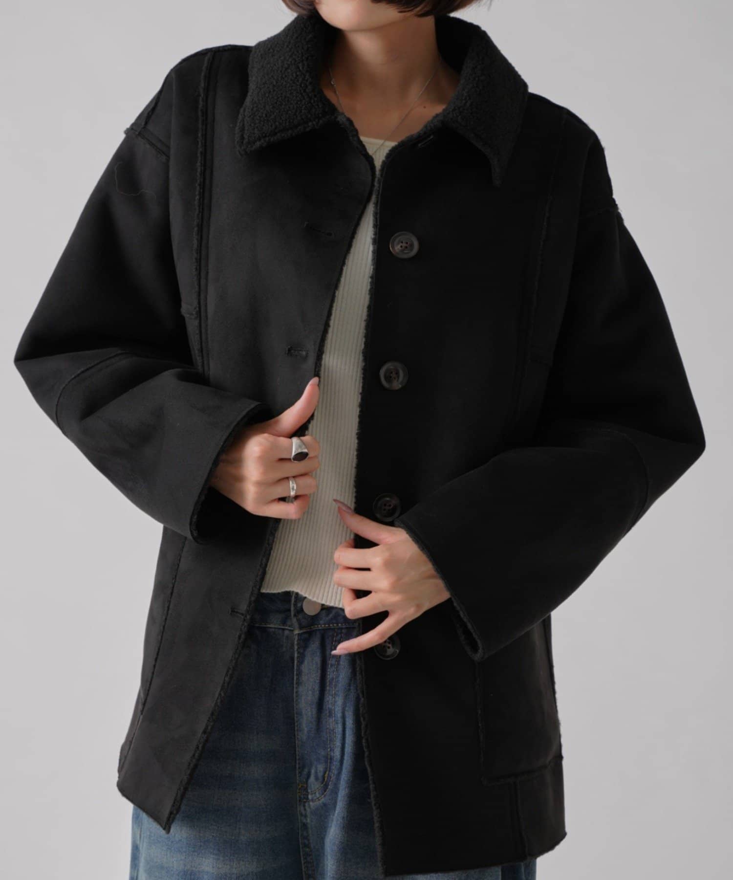 -goocy-(グーシー) フェイクムートンカバーオール