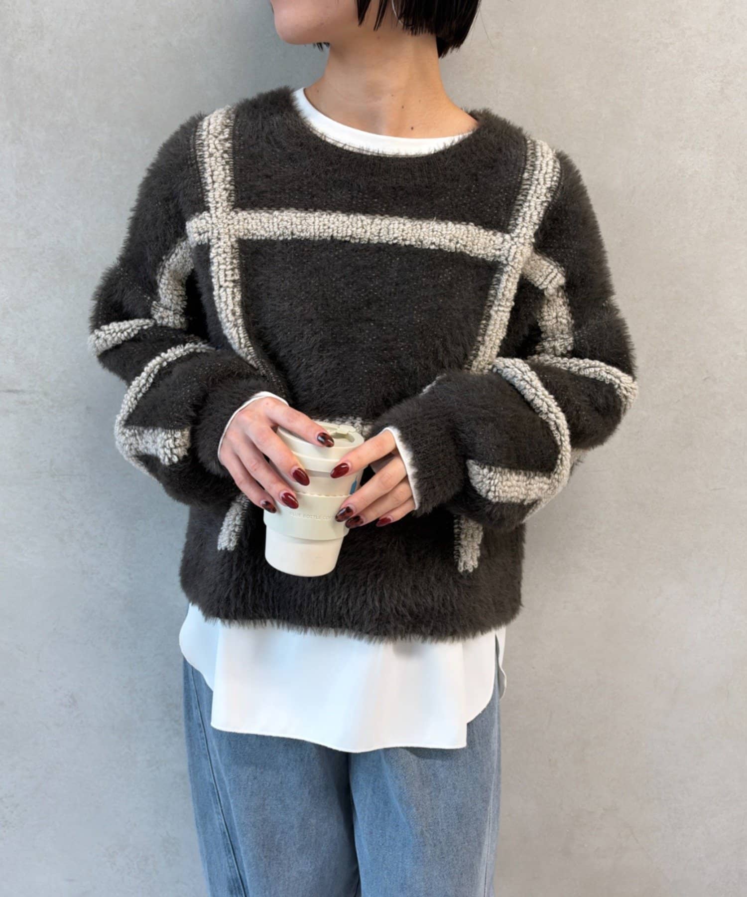 Jena　espace merveilleux(ジェナ　エスパスメルヴェイユ) チェック柄シャギーKN