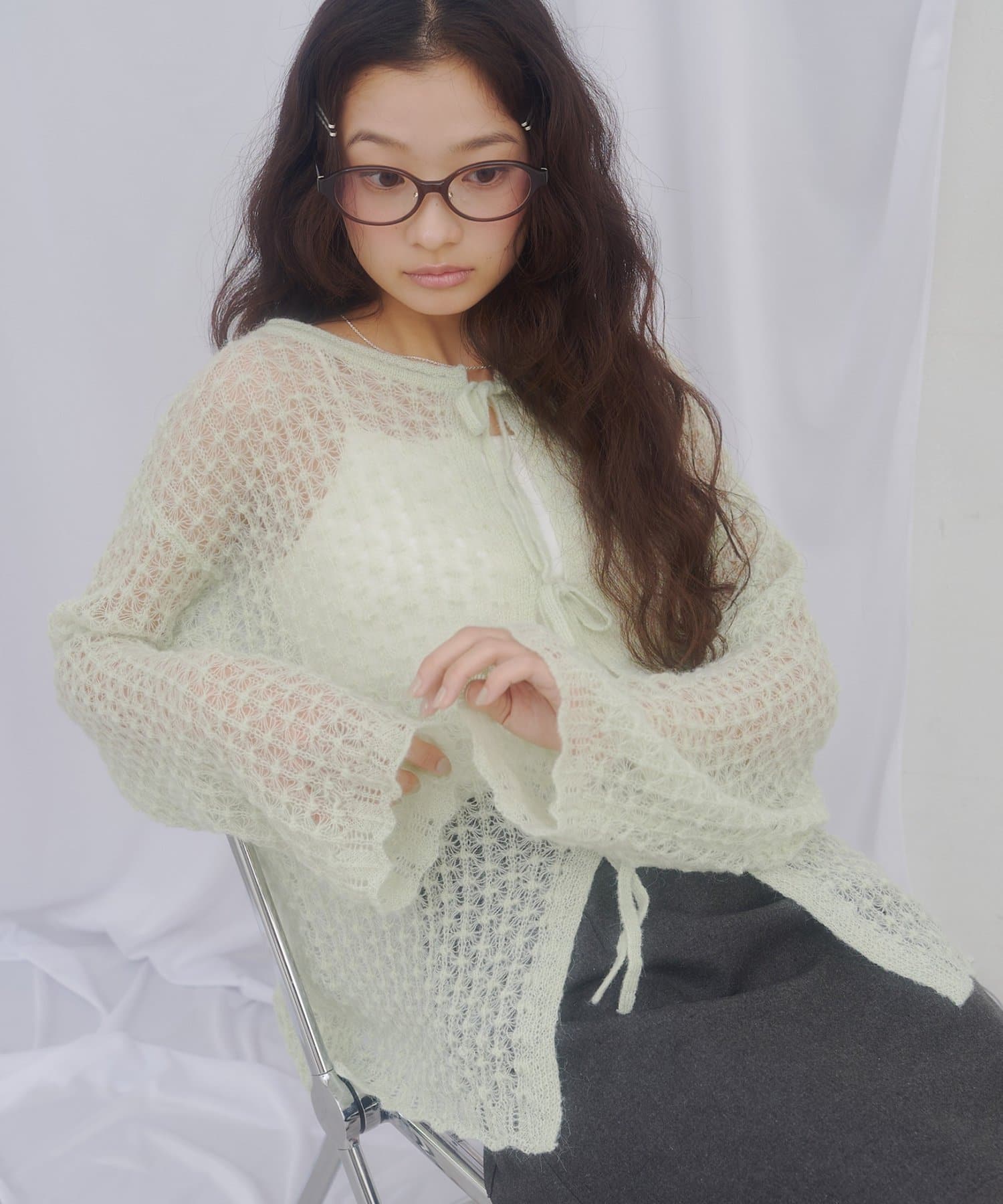 DISCOAT(ディスコート) 【umm./5色展開♪】前リボンモヘアライクルーズニット