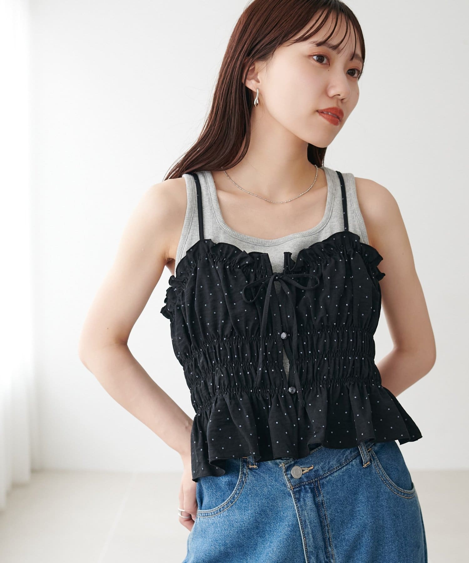 DISCOAT(ディスコート) ドット柄シャーリングキャミ