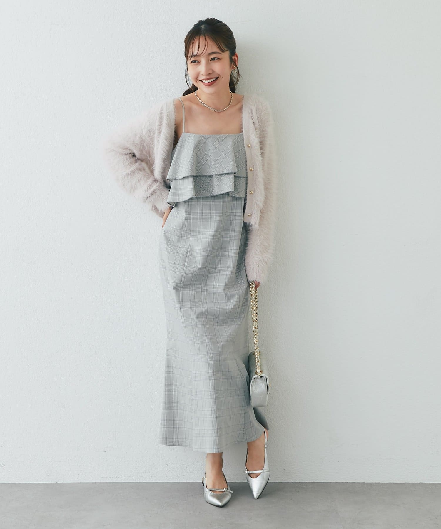La boutique BonBon(ラブティックボンボン) チェックラッフルキャミワンピース