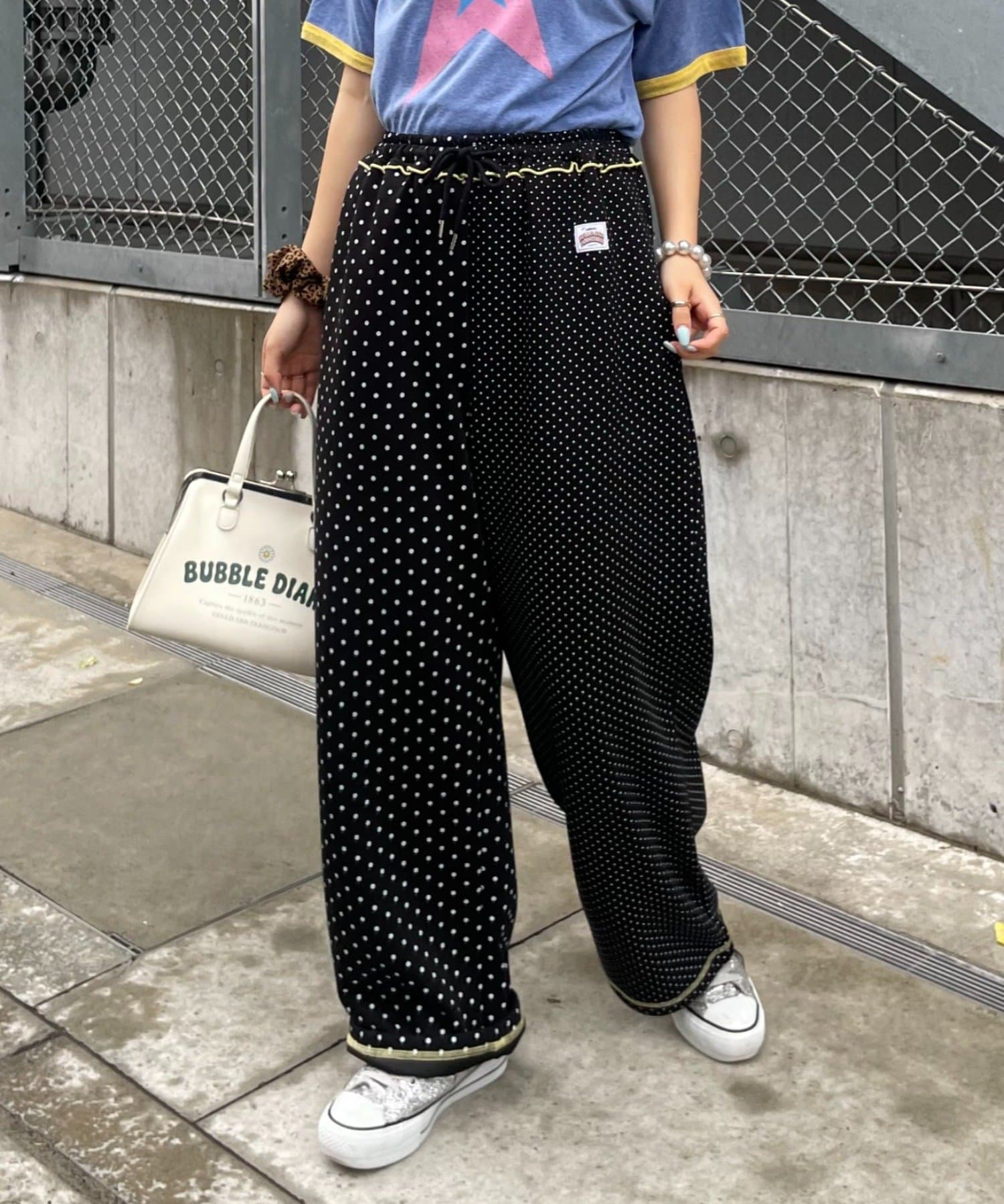 CIAOPANIC TYPY(チャオパニックティピー) 【HELLO.SANFRANCISCO】アシメドット柄スウェットワイドパンツ