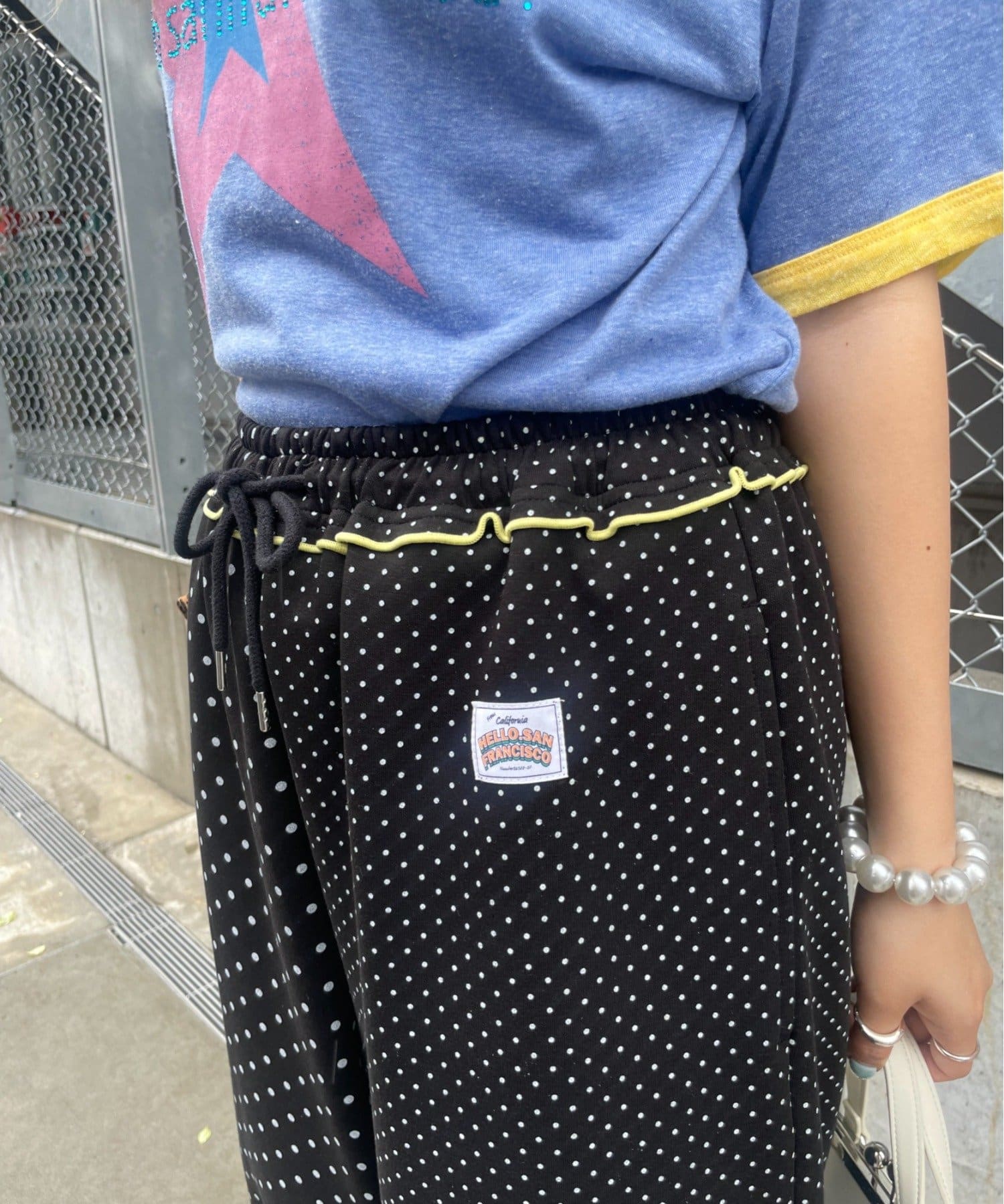 CIAOPANIC TYPY(チャオパニックティピー) 【HELLO.SANFRANCISCO】アシメドット柄スウェットワイドパンツ