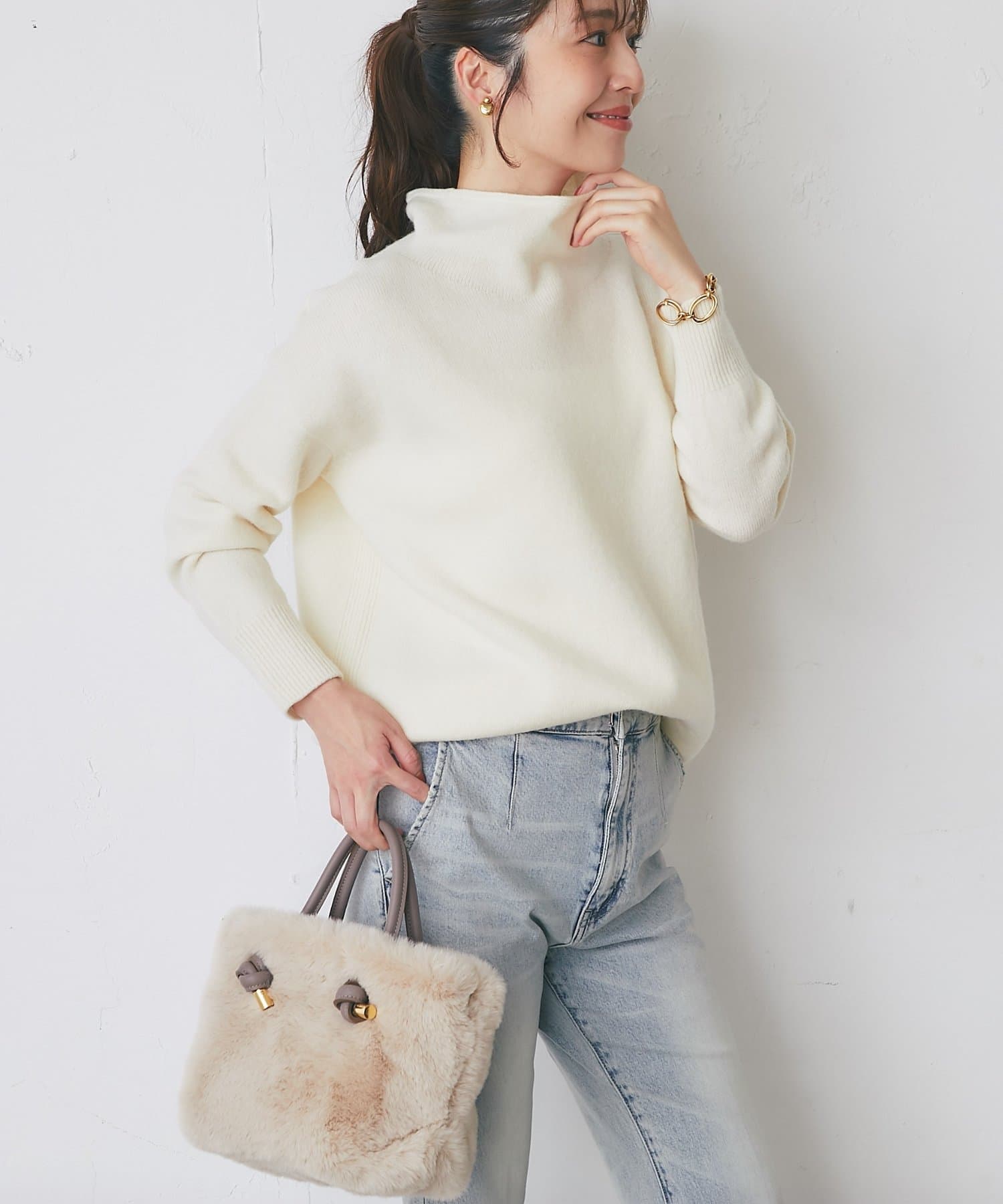 La boutique BonBon(ラブティックボンボン) ウール100ボトルネックニット
