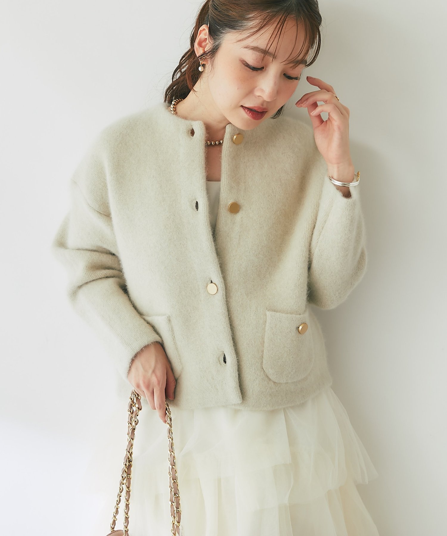 La boutique BonBon(ラブティックボンボン) 【再販・着回し力抜群】ハイクオリティウールメタルボタンジャケットカーディガン