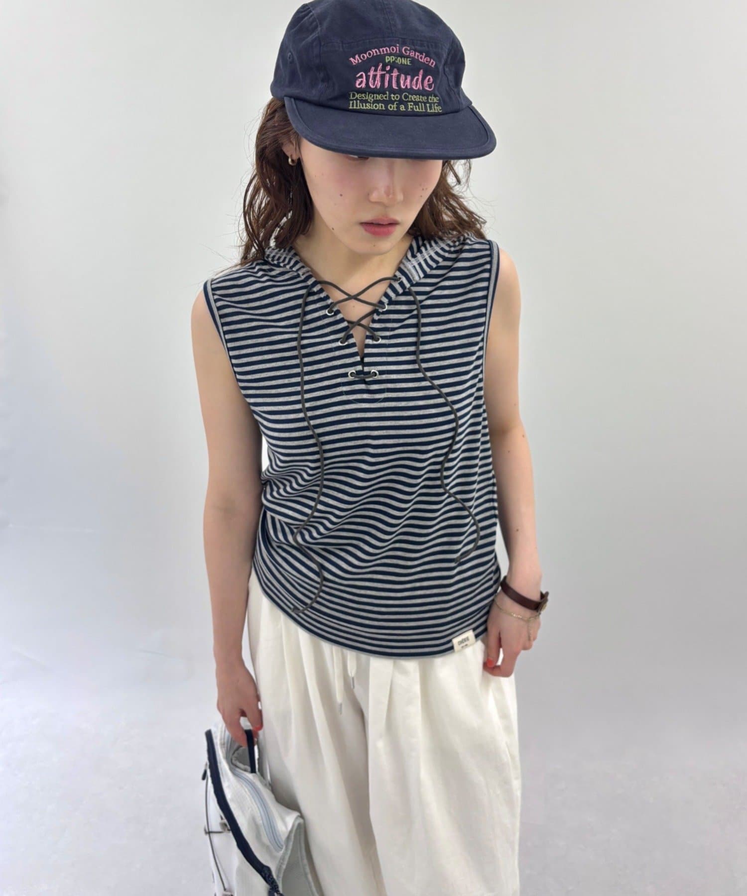 w closet(ダブルクローゼット) ボーダーノースリフーディー