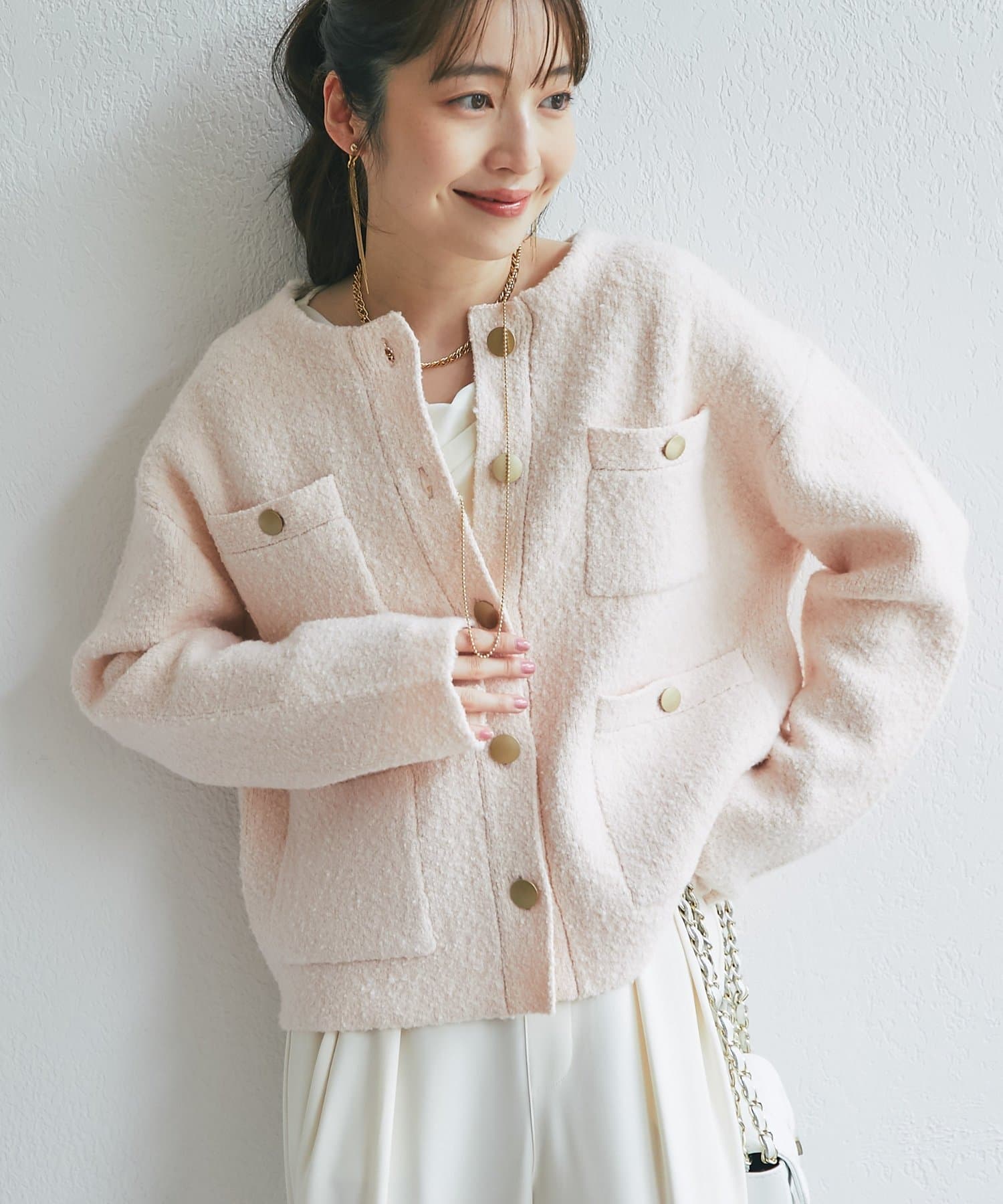 La boutique BonBon(ラブティックボンボン) 【復刻】ブークレ接結ニットジャケットカーディガン