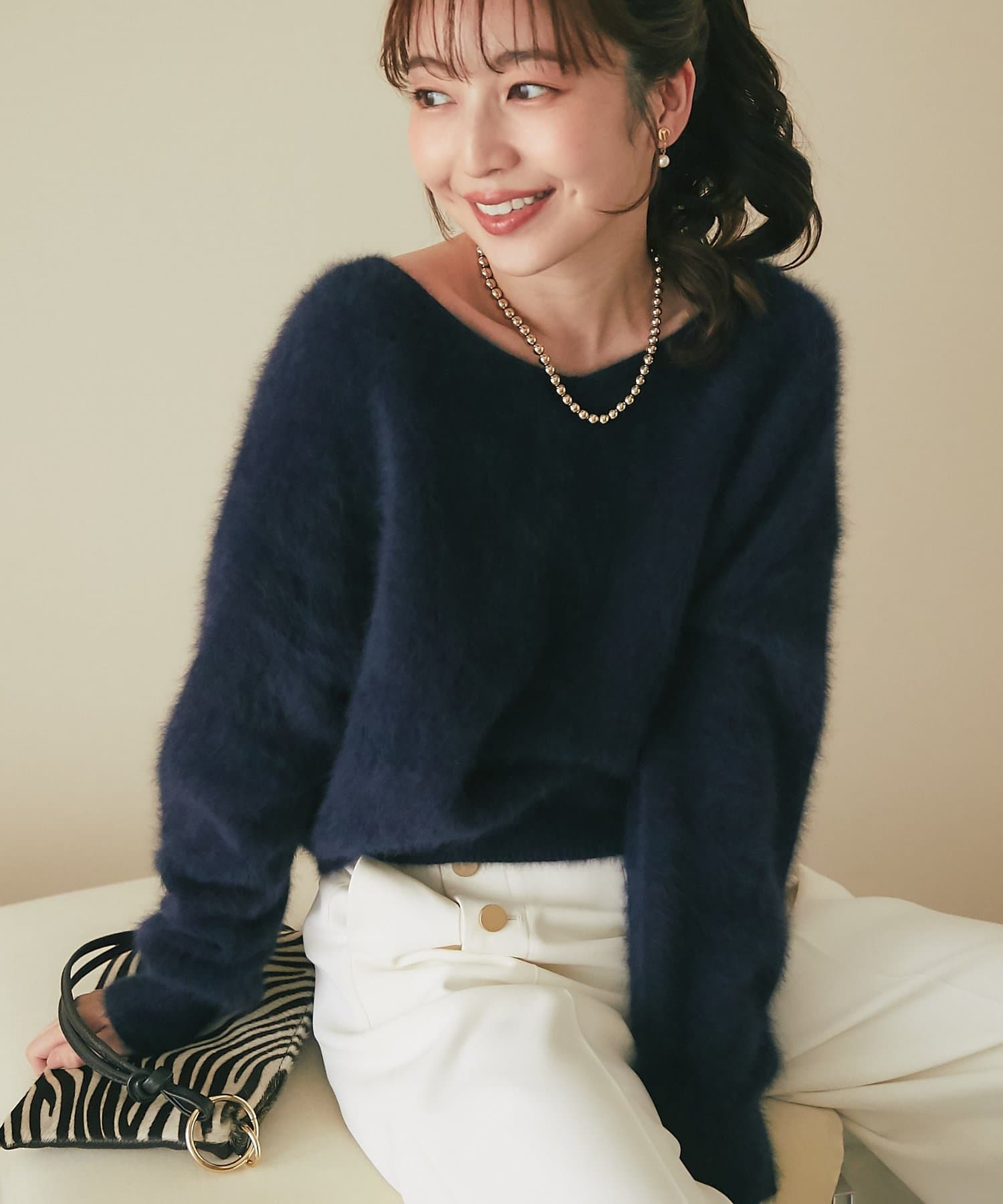 La boutique BonBon(ラブティックボンボン) 【再販・新色登場！】ヘアリーウールカシミヤ混前後２WAYニット