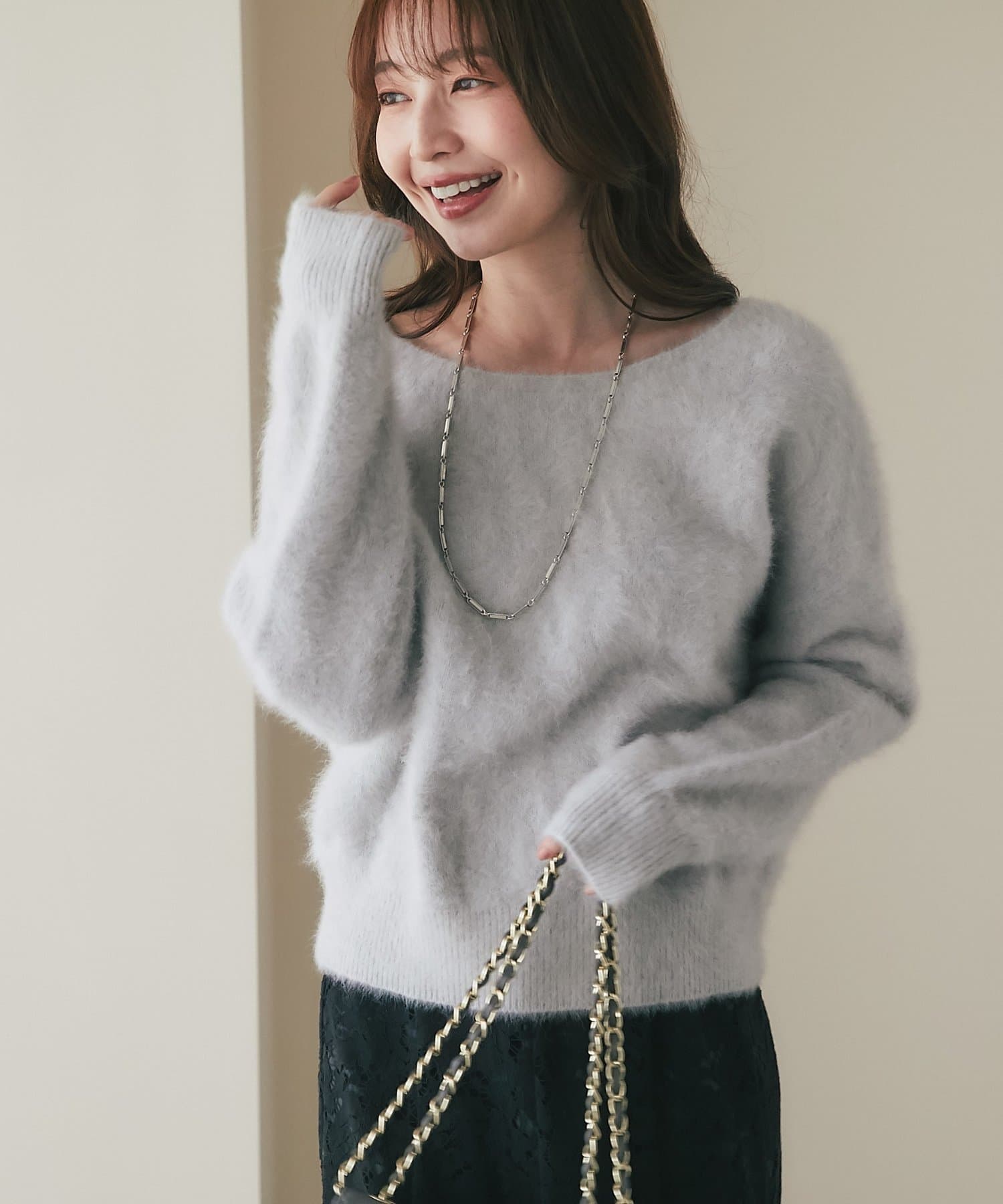 La boutique BonBon(ラブティックボンボン) 【再販・新色登場！】ヘアリーウールカシミヤ混前後２WAYニット