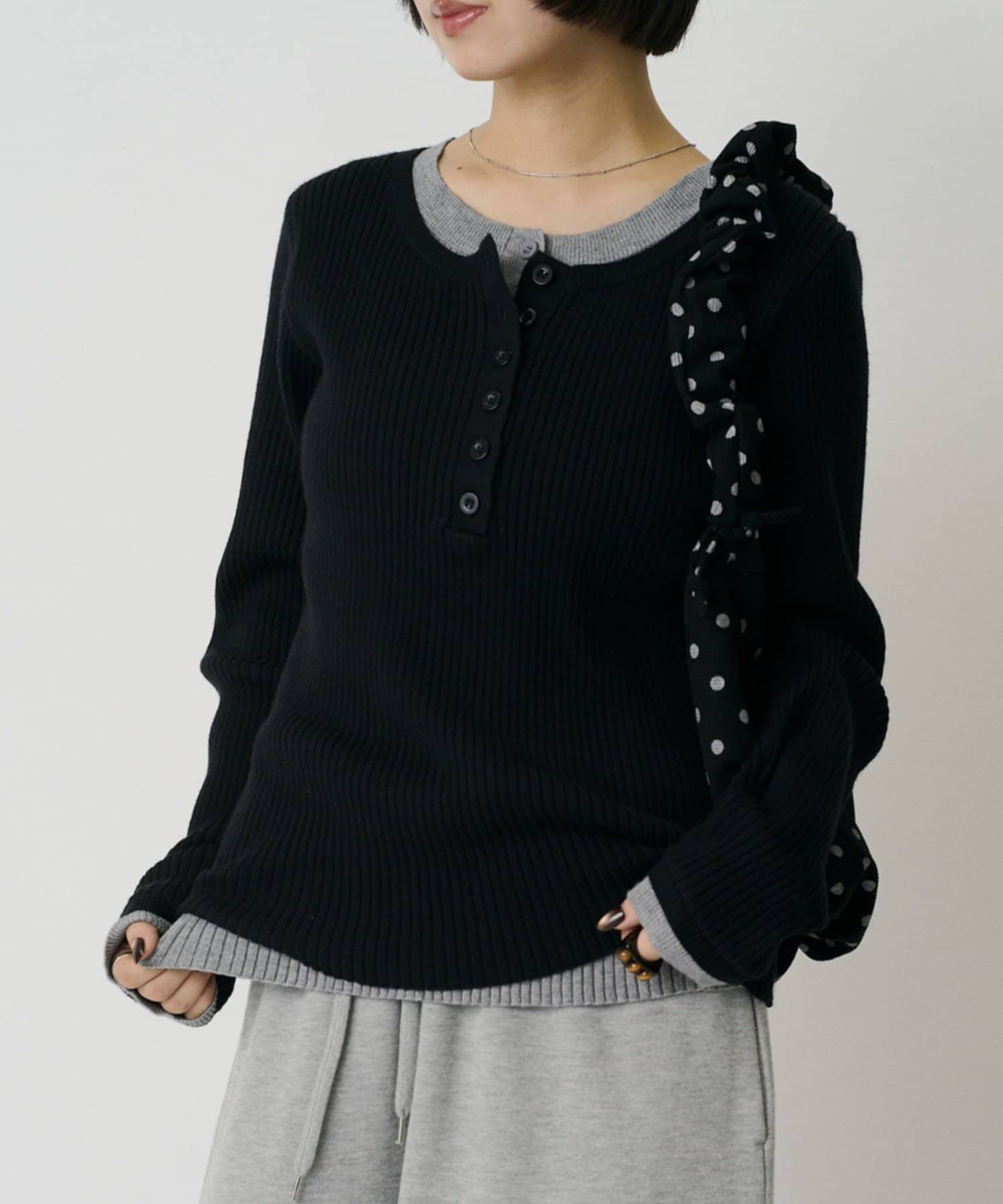 -goocy-(グーシー) レイヤードライクヘンリーネックニット