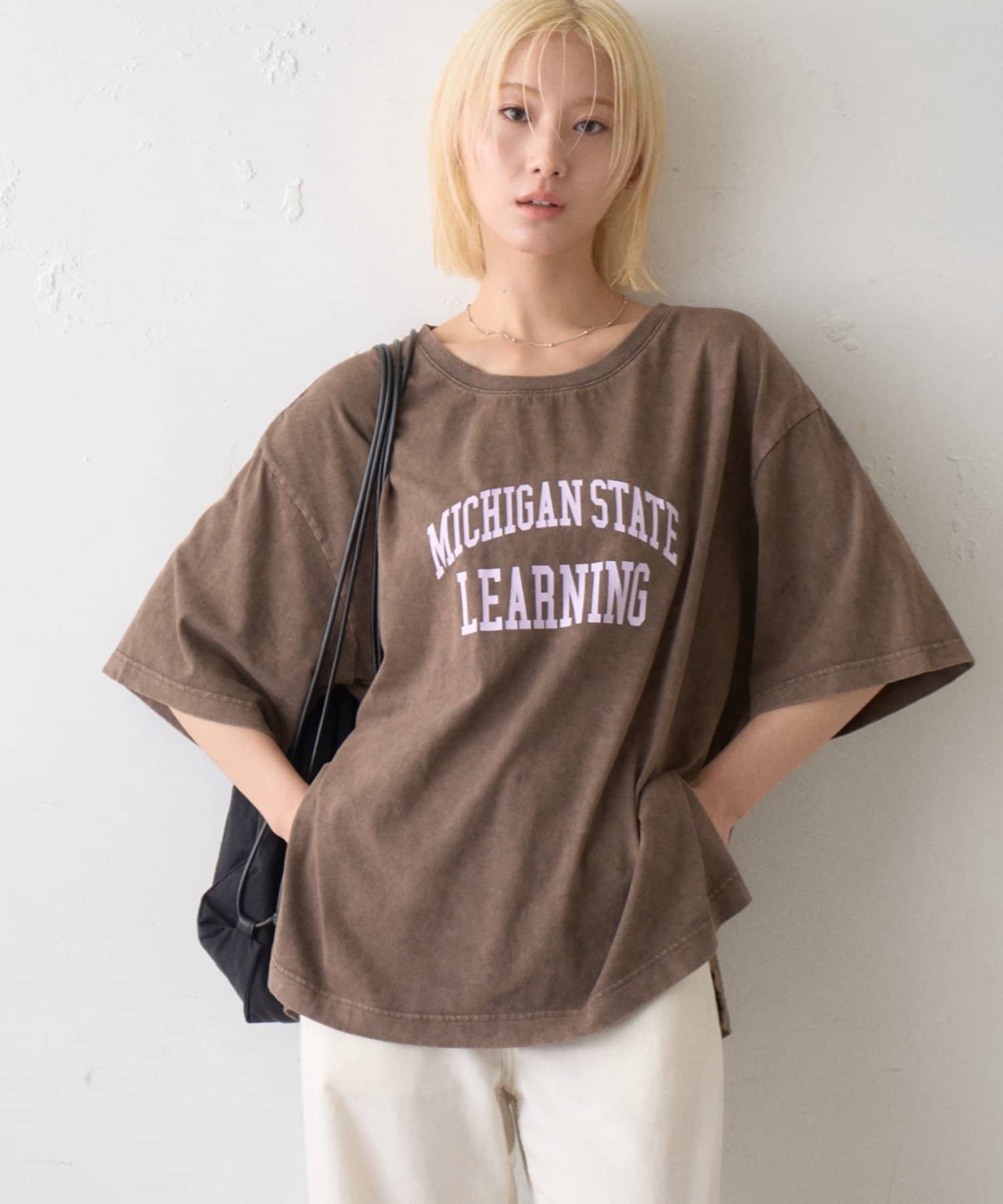 CIAOPANIC TYPY(チャオパニックティピー) ∴アシッドウォッシュカレッジロゴオーバーTee