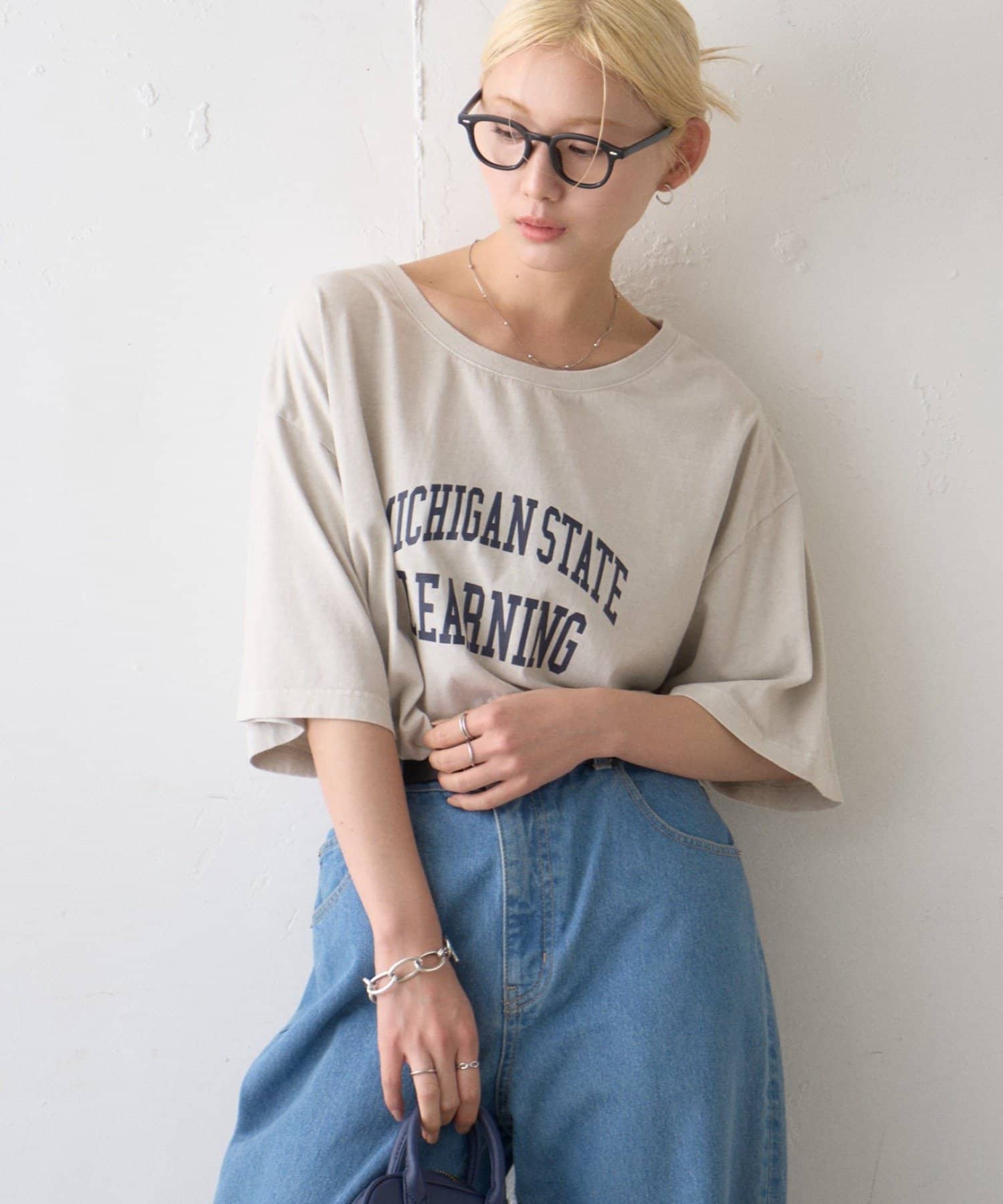 CIAOPANIC TYPY(チャオパニックティピー) ∴アシッドウォッシュカレッジロゴオーバーTee
