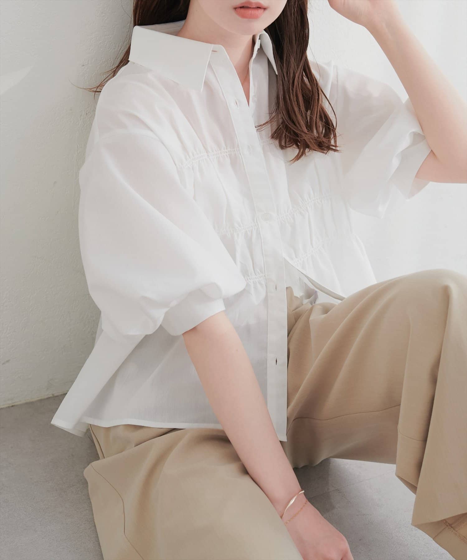 TCブロードシャーリングパフスリーブブラウス | natural couture