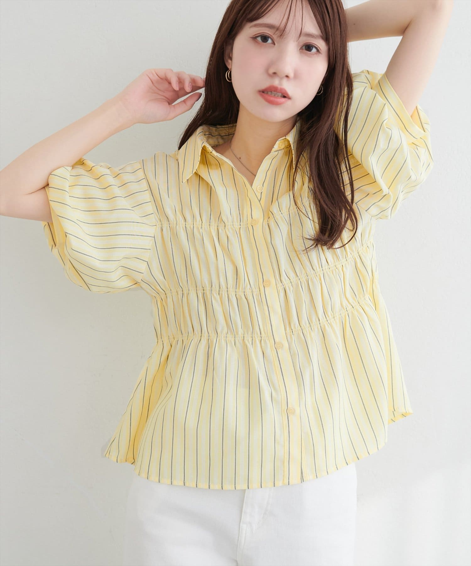 natural couture(ナチュラルクチュール) TCブロードシャーリングパフスリーブブラウス