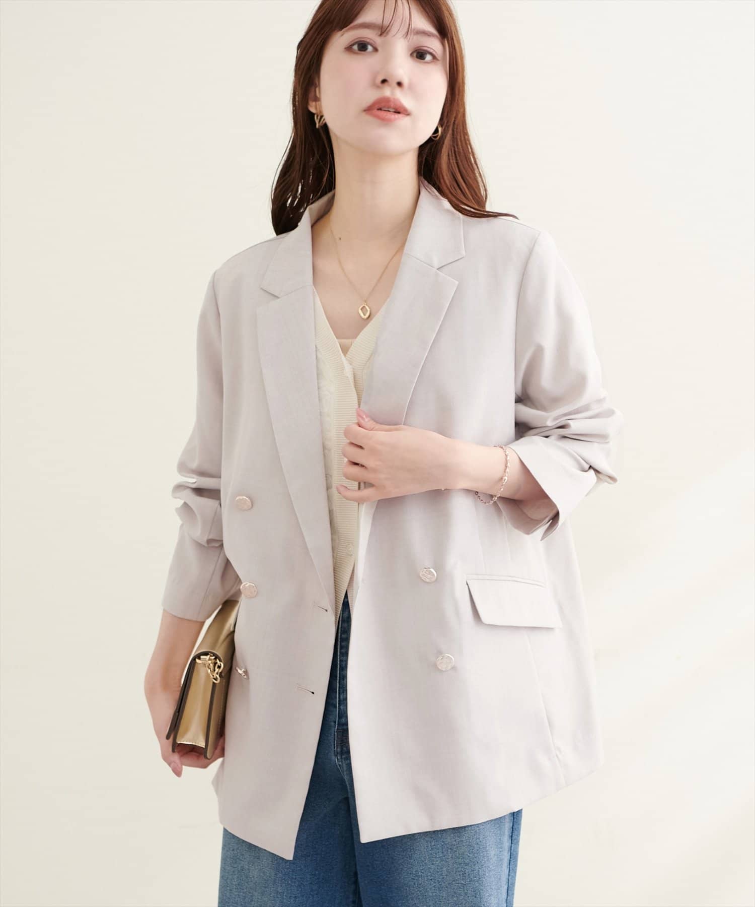 natural couture(ナチュラルクチュール) 【sherbet line】UV接触冷感 金釦べこべこテーラージャケット