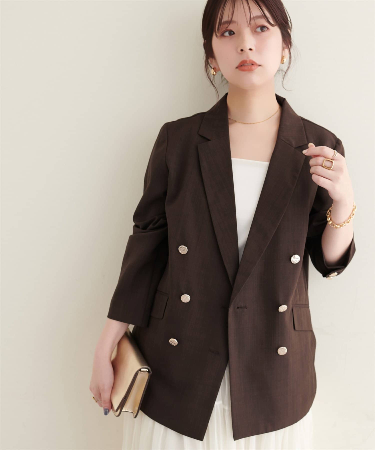 natural couture(ナチュラルクチュール) 【sherbet line】UV接触冷感 金釦べこべこテーラージャケット