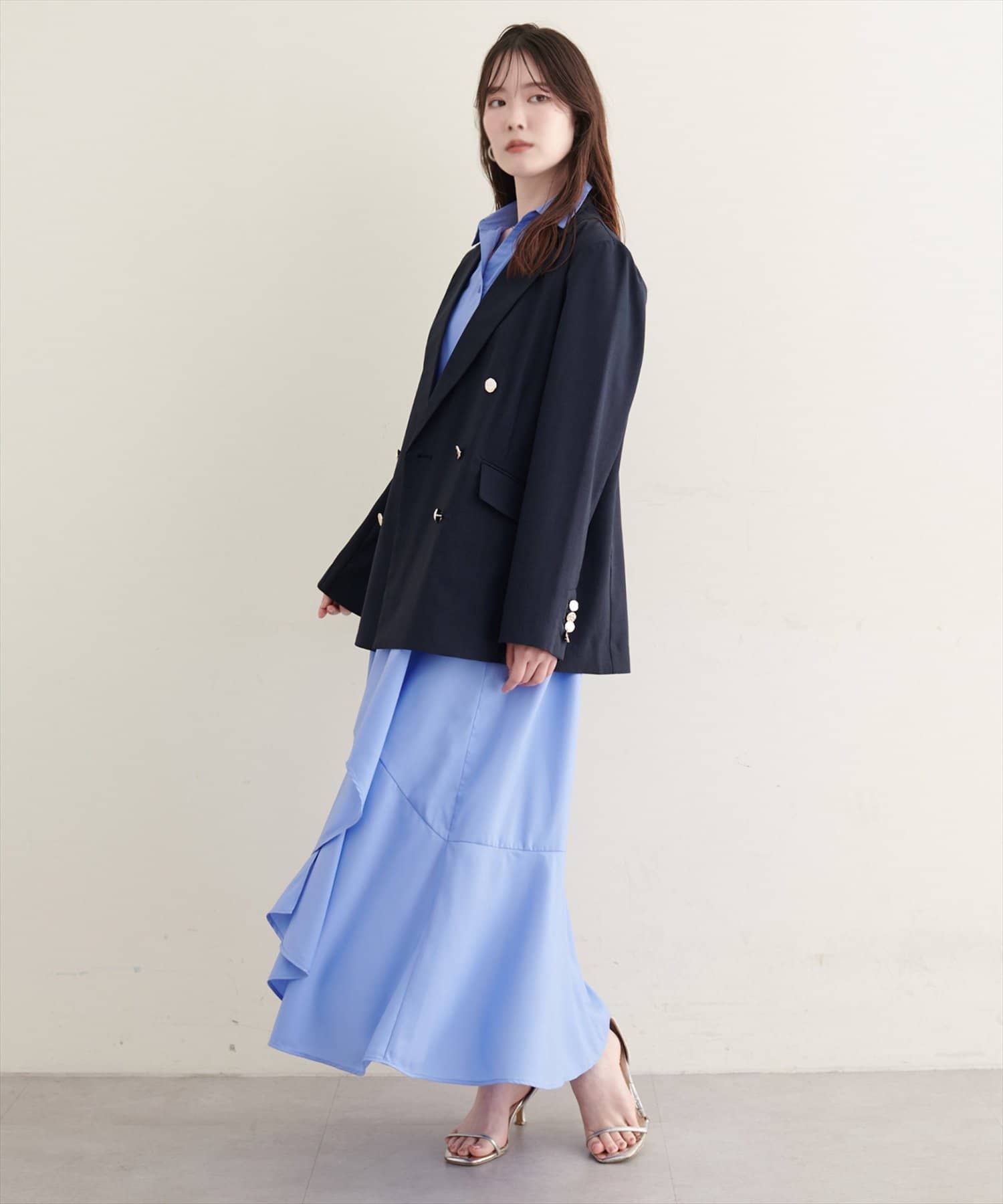 natural couture(ナチュラルクチュール) 【sherbet line】UV接触冷感 金釦べこべこテーラージャケット