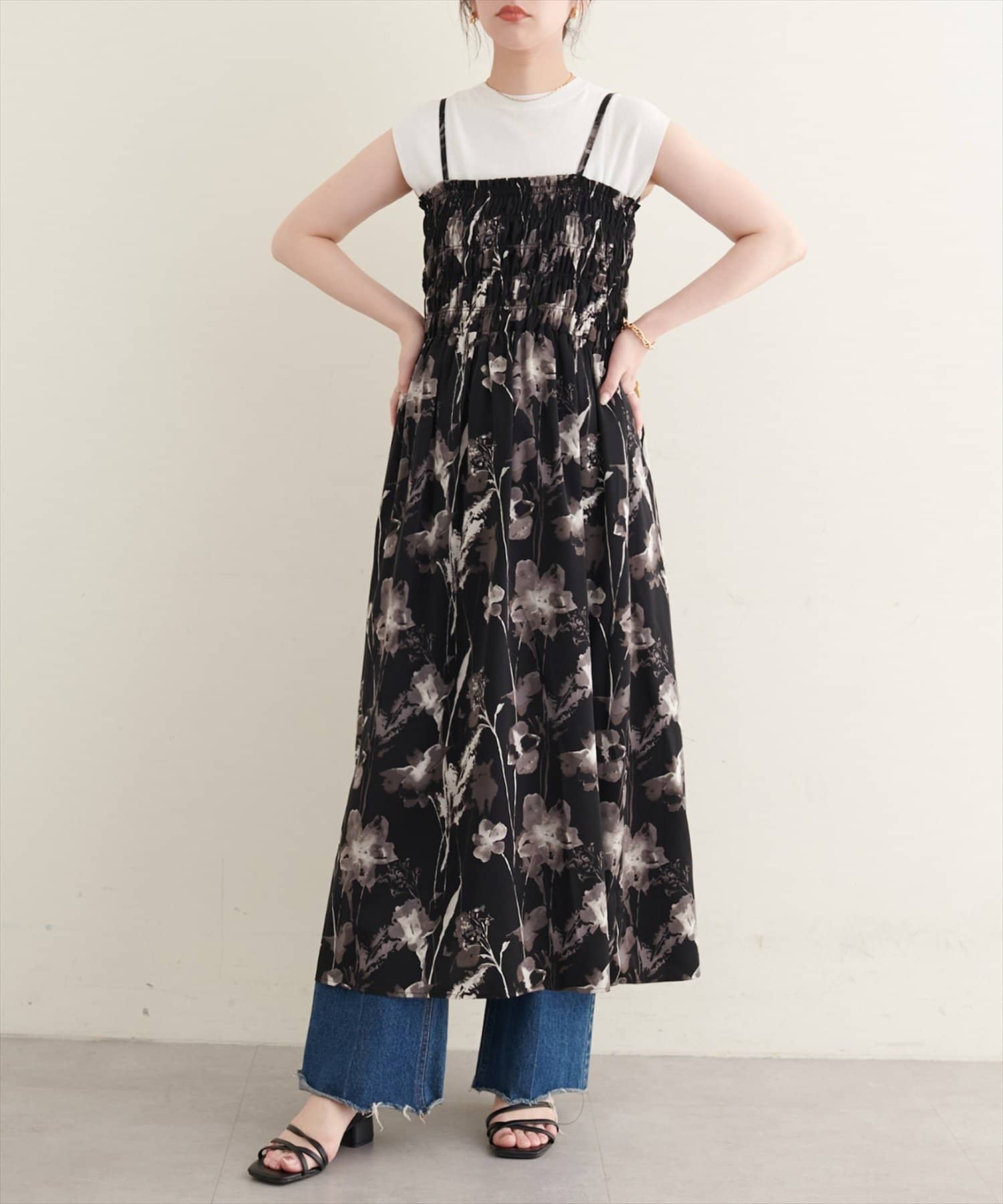 natural couture(ナチュラルクチュール) シャーリングキャミワンピース