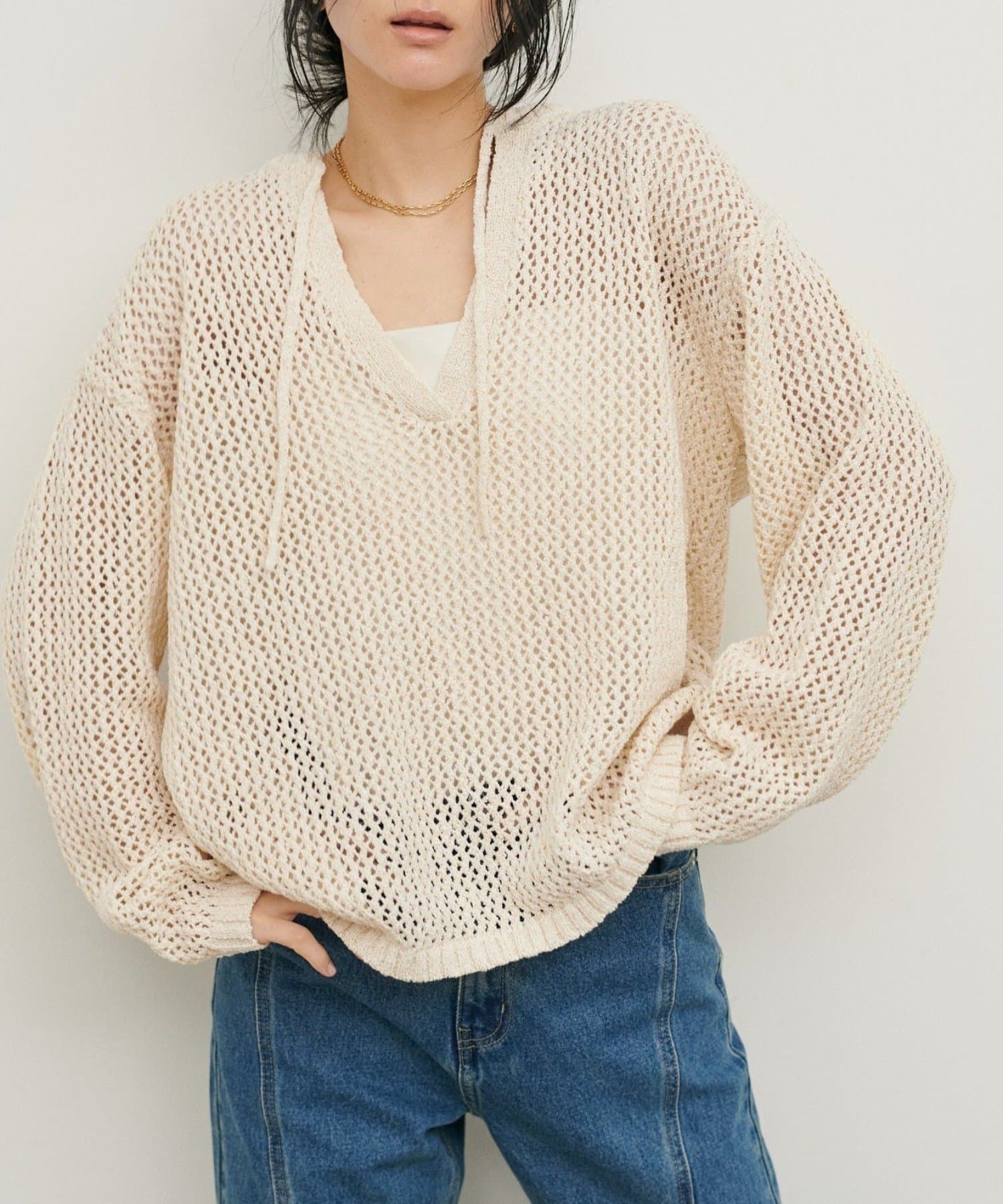 NICE CLAUP / OLIVE des OLIVE OUTLET(ナイスクラップ  / オリーブ デ オリーブ アウトレット) 【LARUTA】ＭＩＸメッシュキーネックプルオーバー