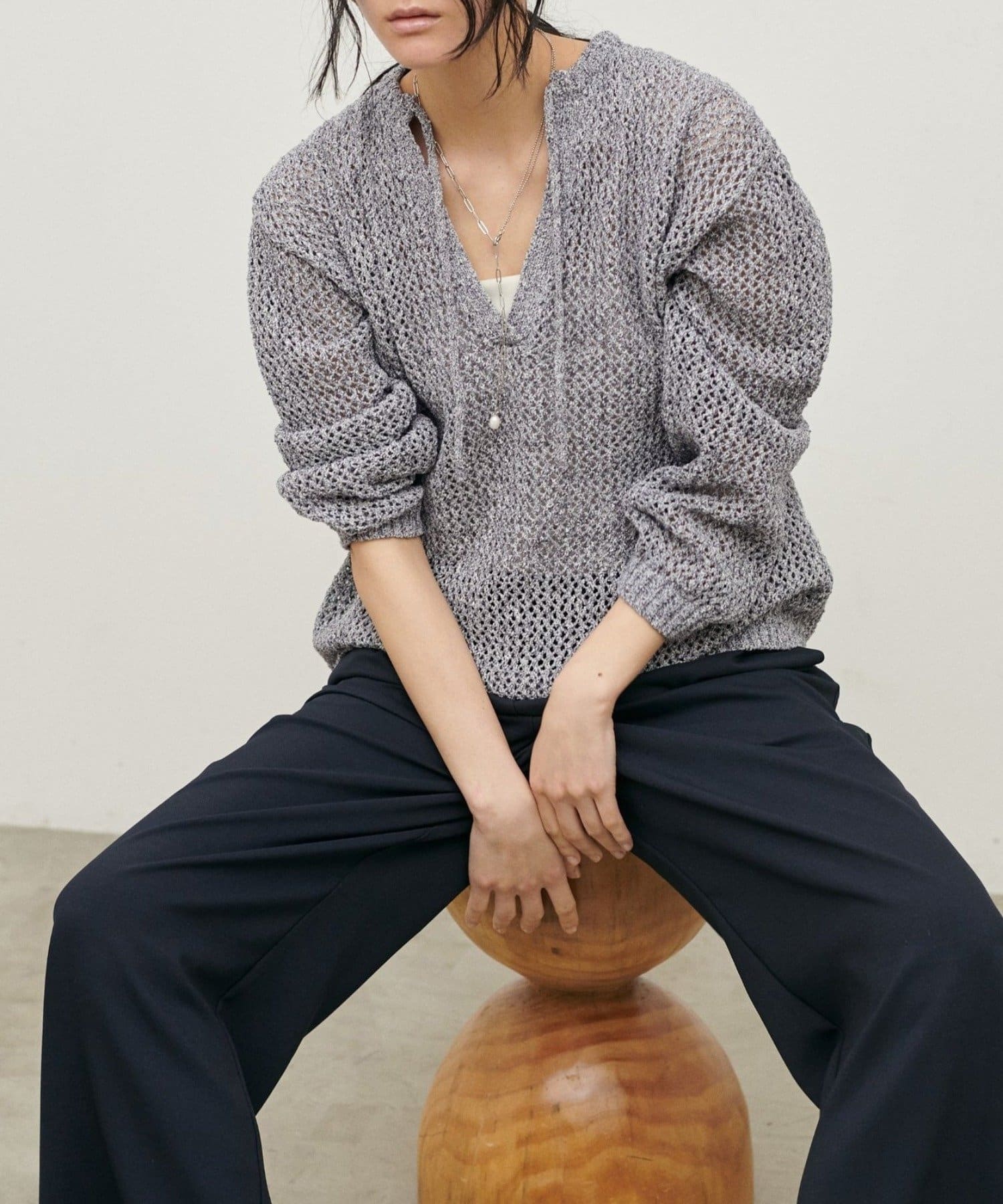NICE CLAUP / OLIVE des OLIVE OUTLET(ナイスクラップ  / オリーブ デ オリーブ アウトレット) 【LARUTA】ＭＩＸメッシュキーネックプルオーバー