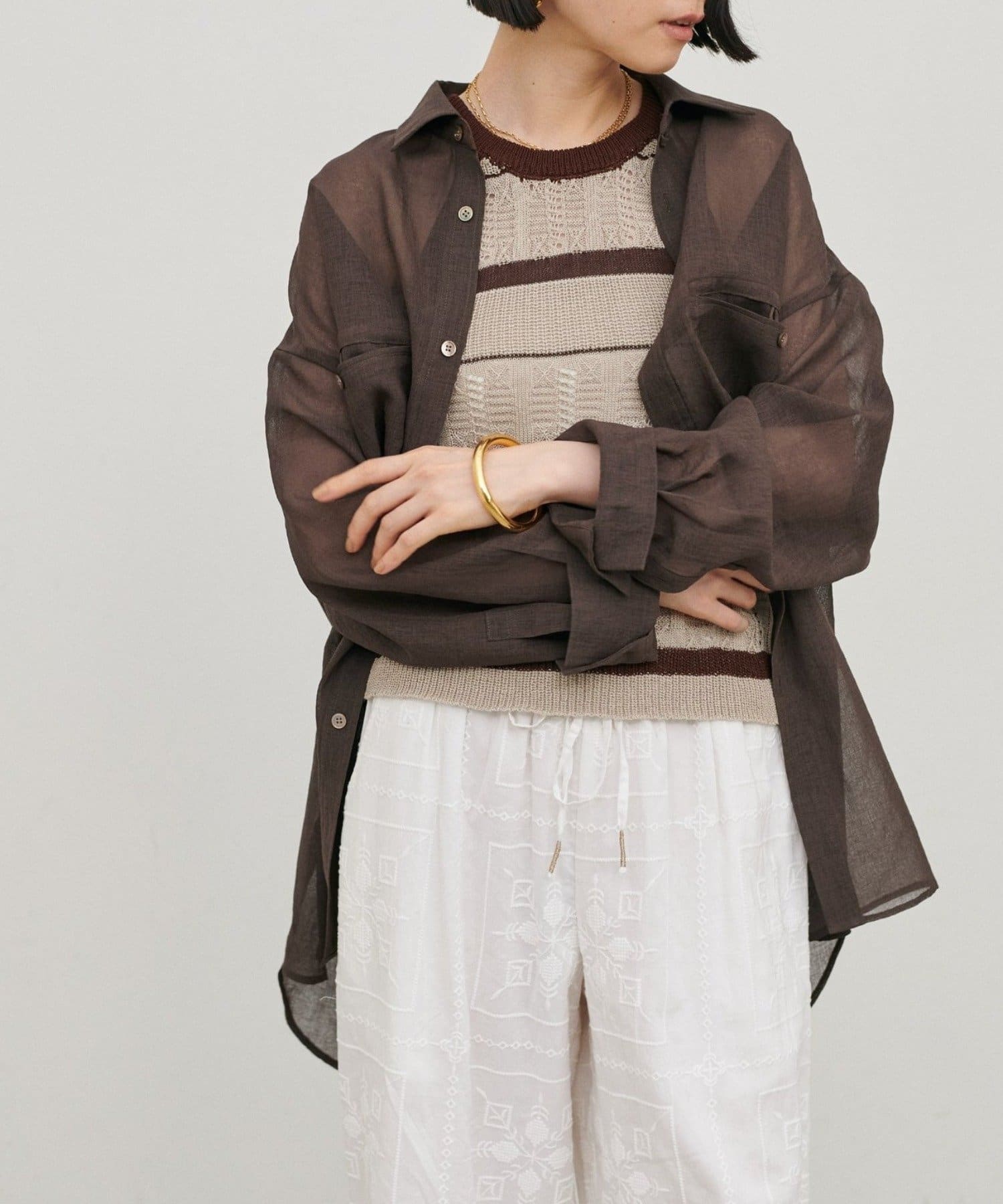 NICE CLAUP / OLIVE des OLIVE OUTLET(ナイスクラップ  / オリーブ デ オリーブ アウトレット) 【LARUTA】麻タッチ透かしボーダーアメスリニット