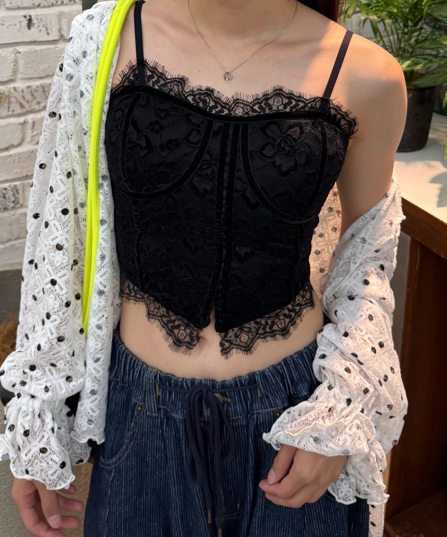 CIAOPANIC(チャオパニック) (カップ付き)コルセットデザインレースキャミソール