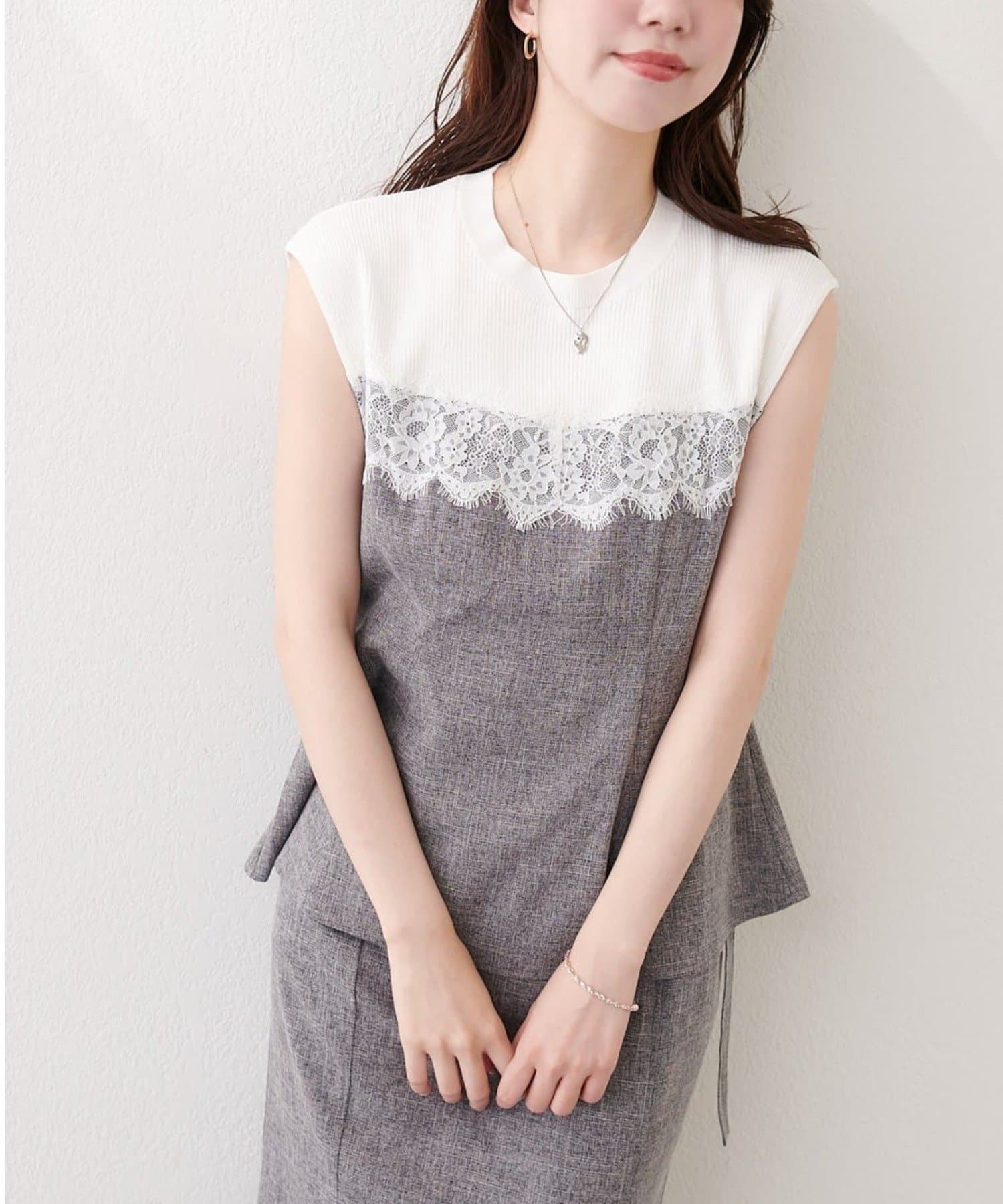 NICE CLAUP / OLIVE des OLIVE OUTLET(ナイスクラップ  / オリーブ デ オリーブ アウトレット) 【natural couture】レース切替ペプラムTOPS