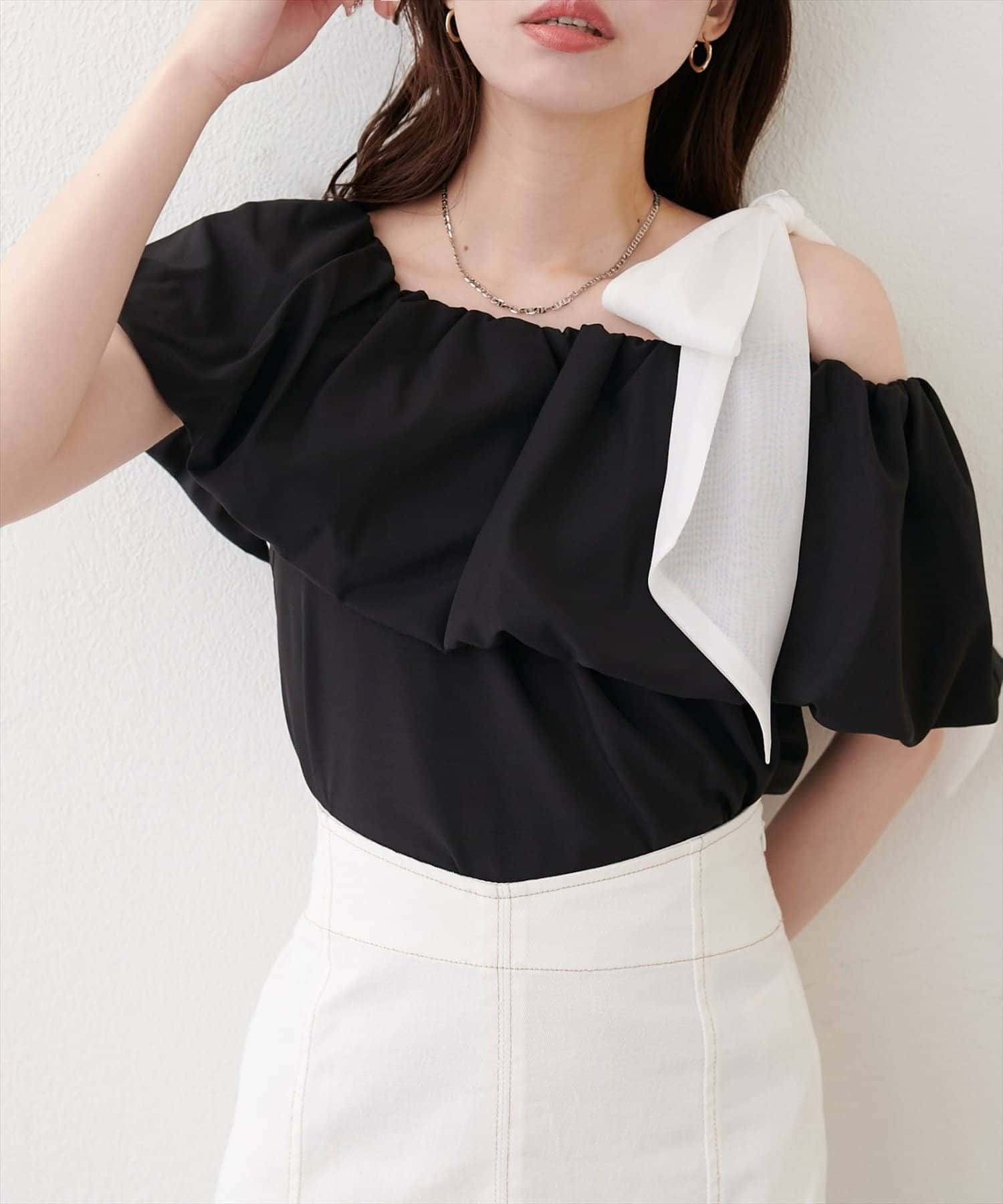 NICE CLAUP / OLIVE des OLIVE OUTLET(ナイスクラップ  / オリーブ デ オリーブ アウトレット) 【natural couture】マルチWAYオフショルバルーントップス