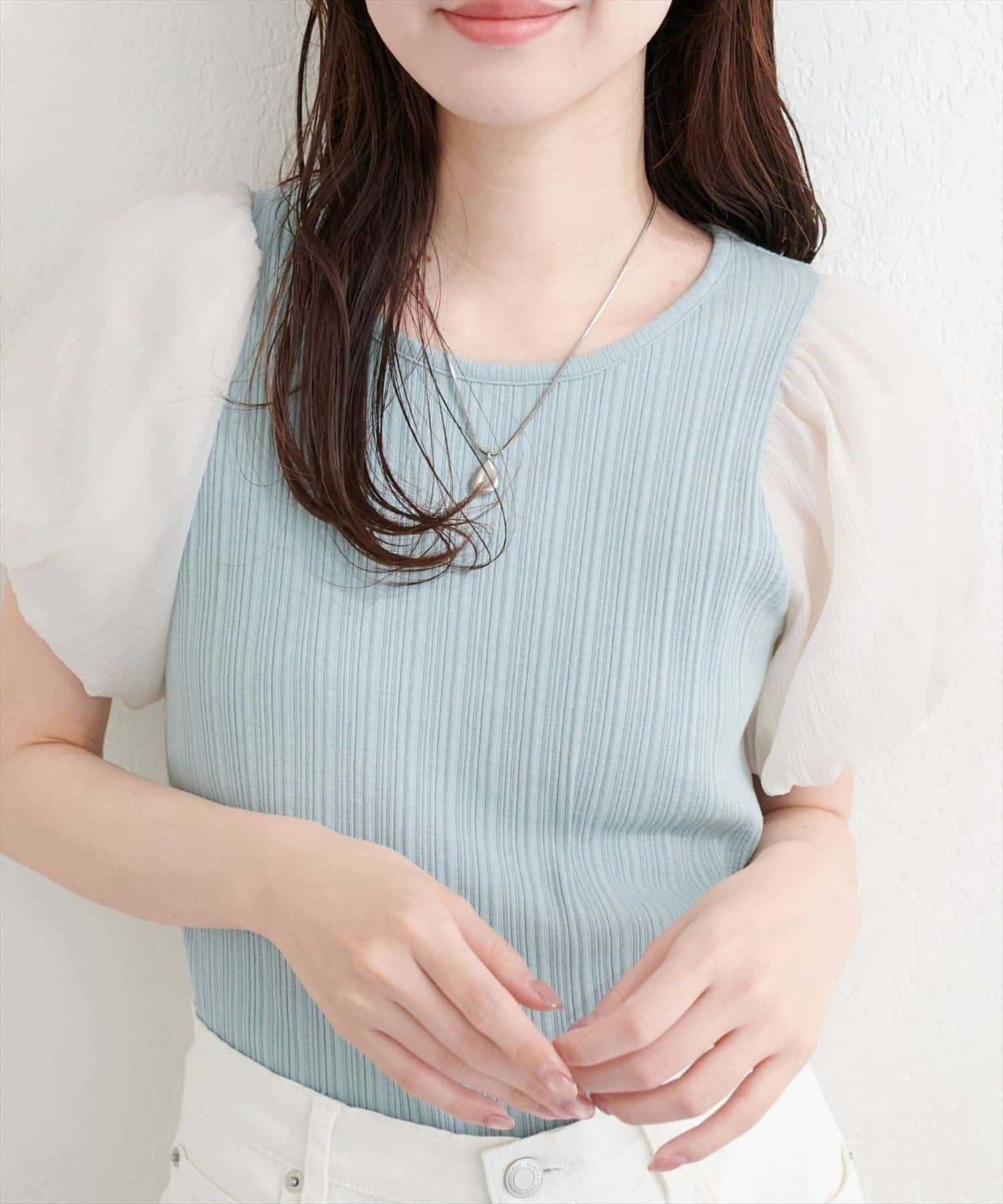 NICE CLAUP / OLIVE des OLIVE OUTLET(ナイスクラップ  / オリーブ デ オリーブ アウトレット) 【natural couture】シアーバルーンスリーブトップス