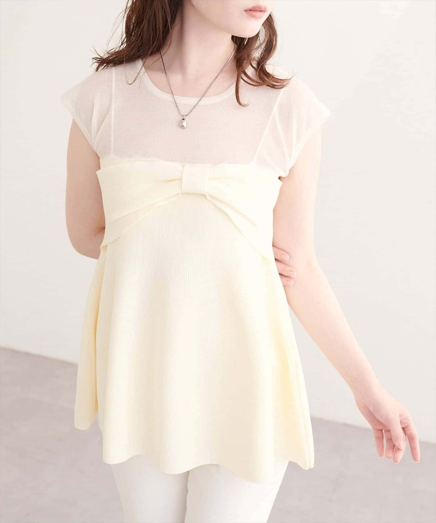 NICE CLAUP / OLIVE des OLIVE OUTLET(ナイスクラップ  / オリーブ デ オリーブ アウトレット) 【natural couture】フロントリボンペプラムニット
