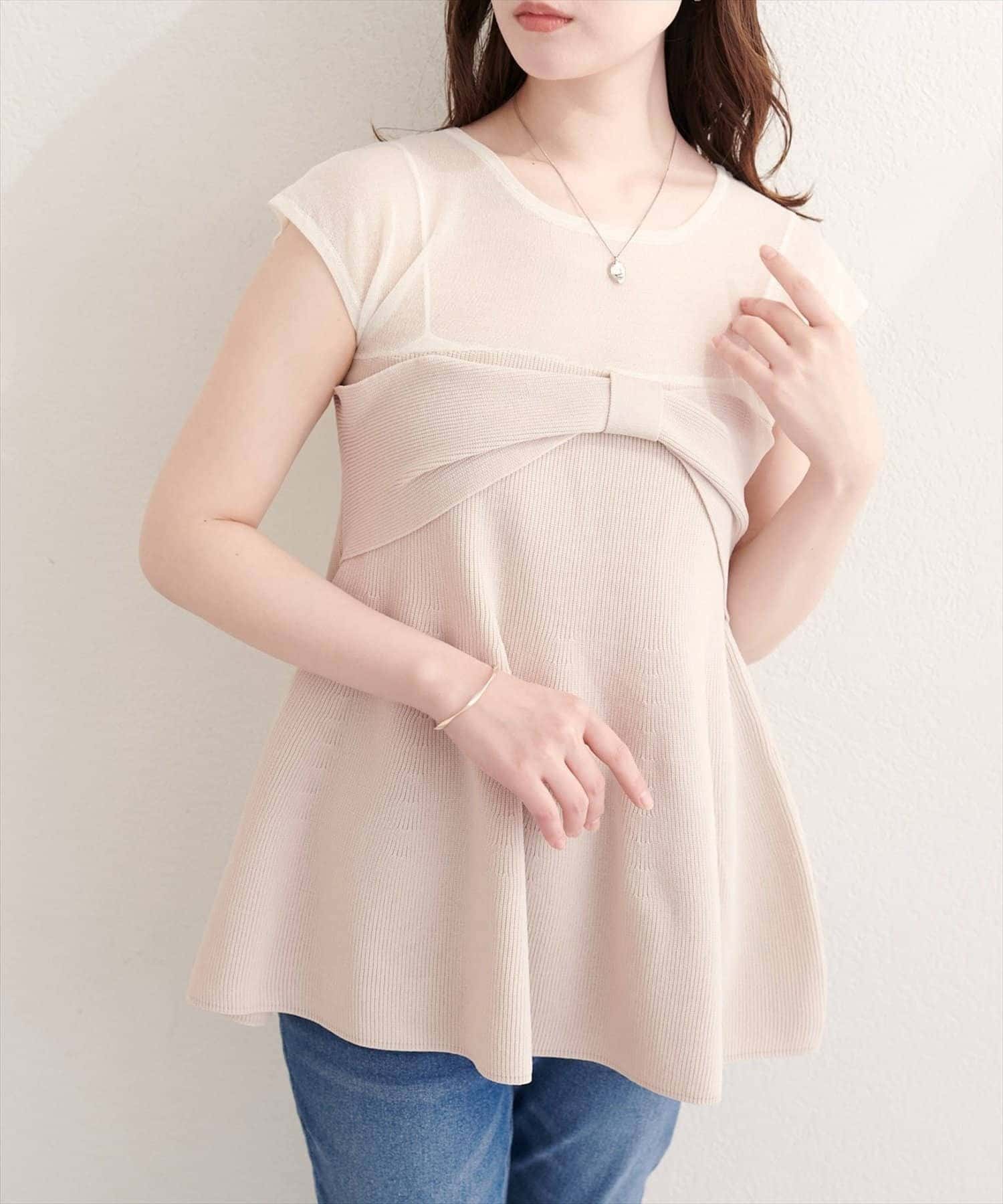 NICE CLAUP / OLIVE des OLIVE OUTLET(ナイスクラップ  / オリーブ デ オリーブ アウトレット) 【natural couture】フロントリボンペプラムニット
