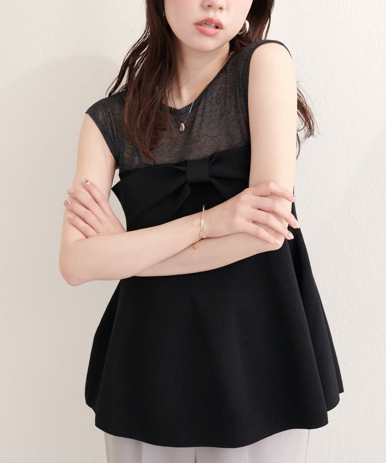 NICE CLAUP / OLIVE des OLIVE OUTLET(ナイスクラップ  / オリーブ デ オリーブ アウトレット) 【natural couture】フロントリボンペプラムニット