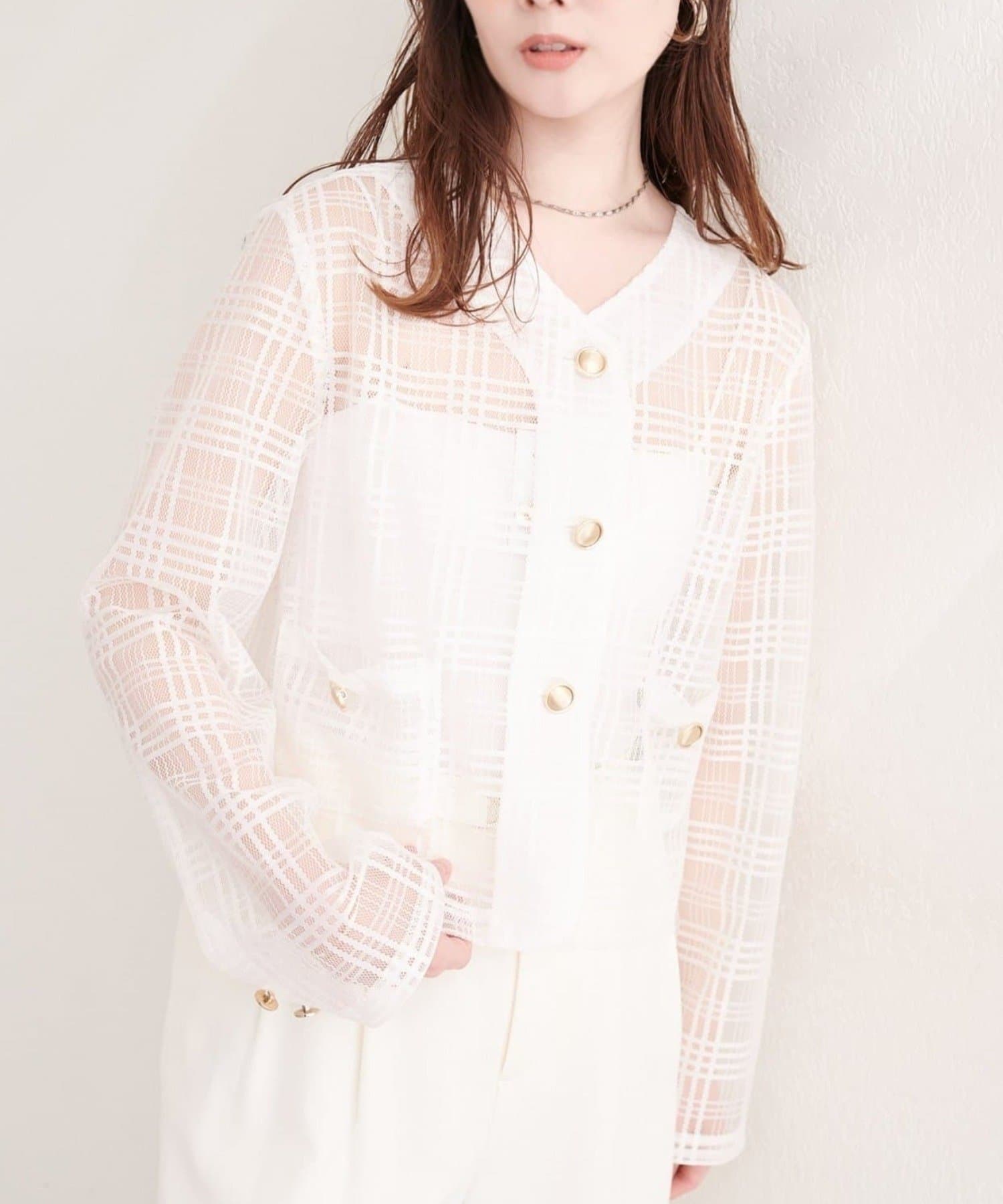 NICE CLAUP / OLIVE des OLIVE OUTLET(ナイスクラップ  / オリーブ デ オリーブ アウトレット) 【natural couture】シアーチェックノーカラーショートジャケット