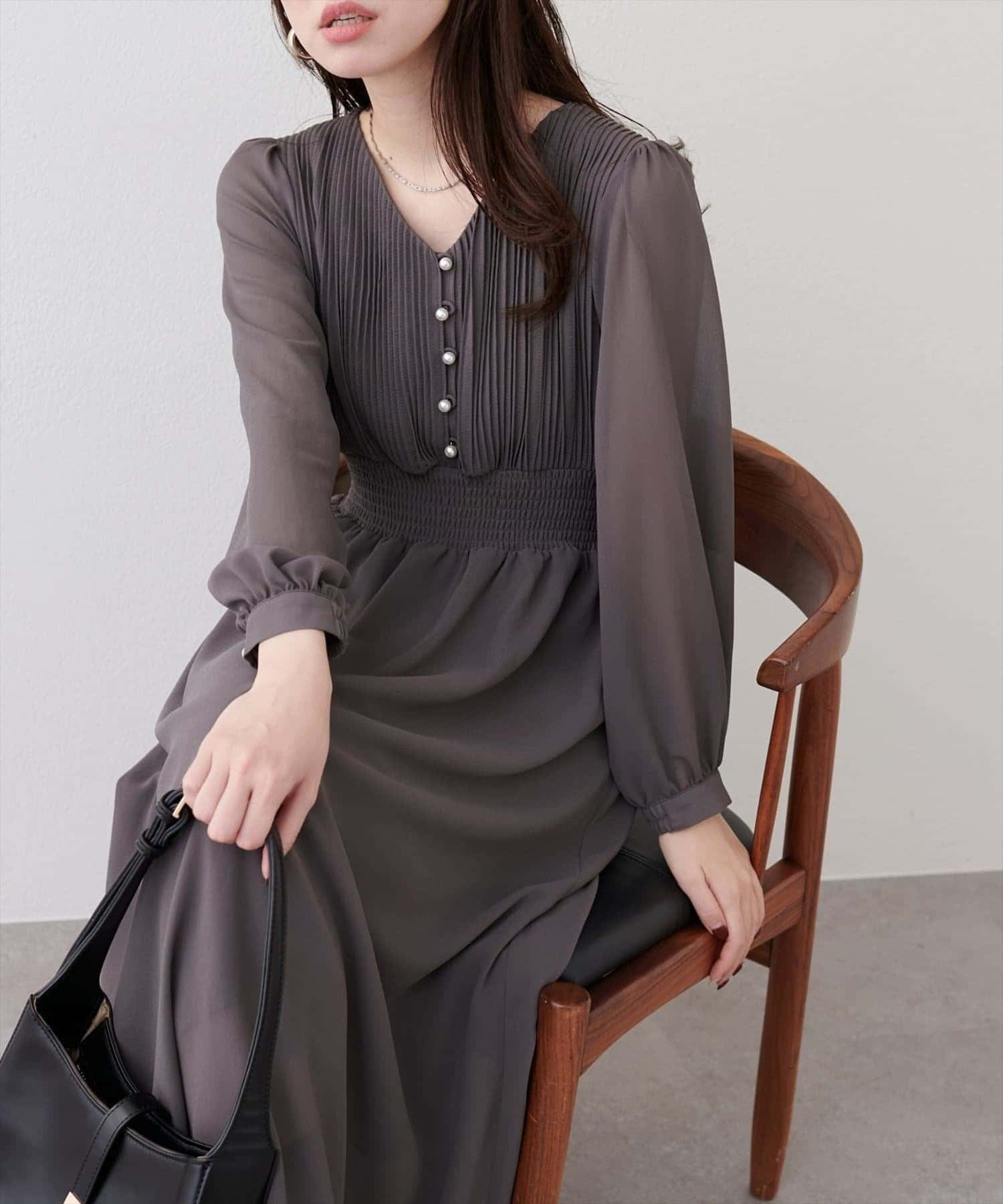 NICE CLAUP / OLIVE des OLIVE OUTLET(ナイスクラップ  / オリーブ デ オリーブ アウトレット) 【natural couture】ウエストシャーリングプリーツワンピース