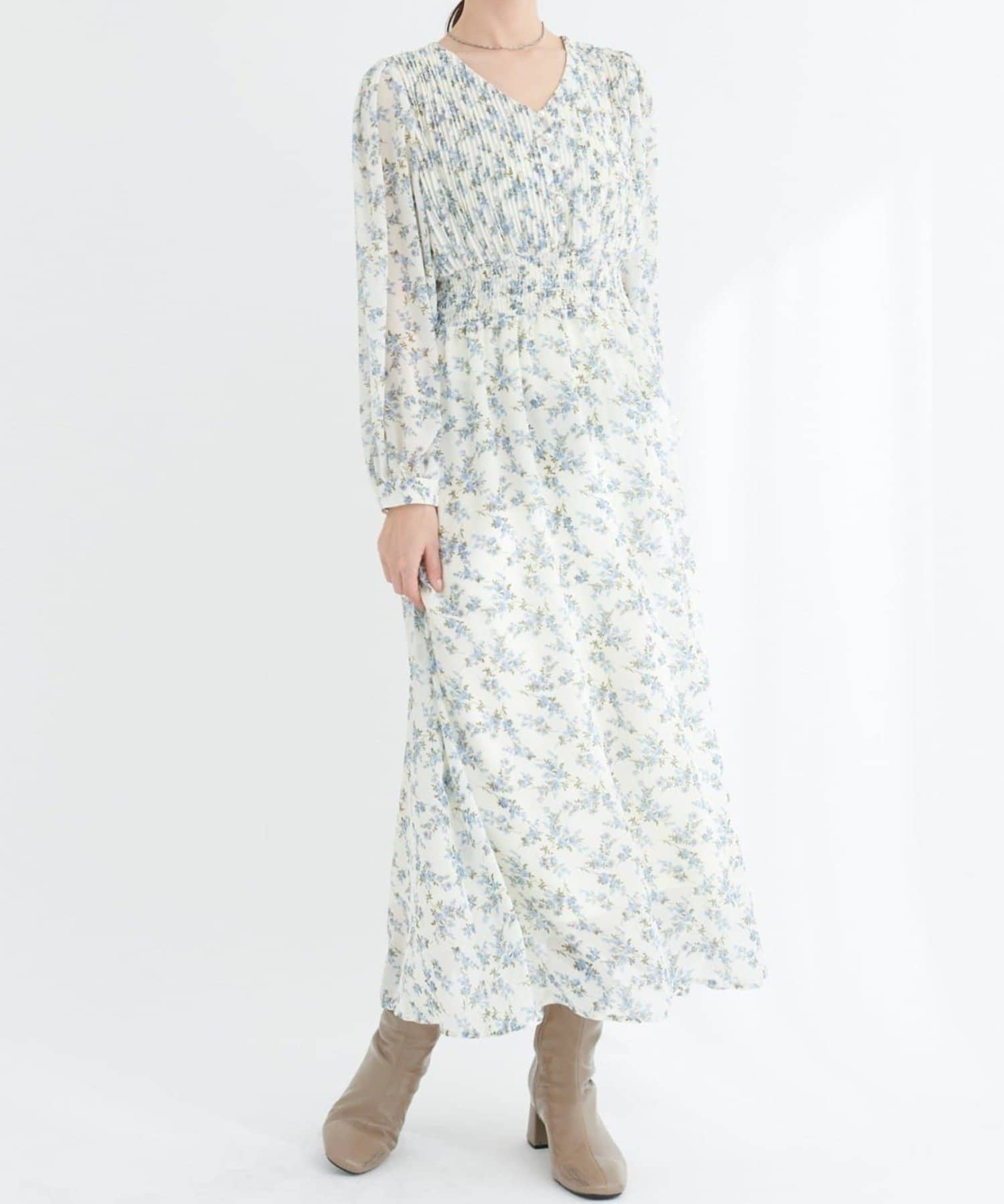 NICE CLAUP / OLIVE des OLIVE OUTLET(ナイスクラップ  / オリーブ デ オリーブ アウトレット) 【natural couture】ウエストシャーリングプリーツワンピース