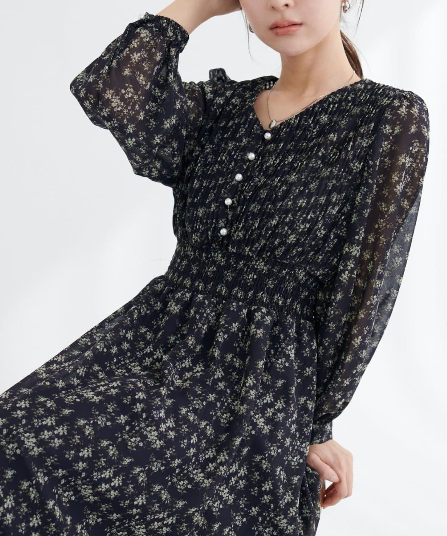 NICE CLAUP / OLIVE des OLIVE OUTLET(ナイスクラップ  / オリーブ デ オリーブ アウトレット) 【natural couture】ウエストシャーリングプリーツワンピース