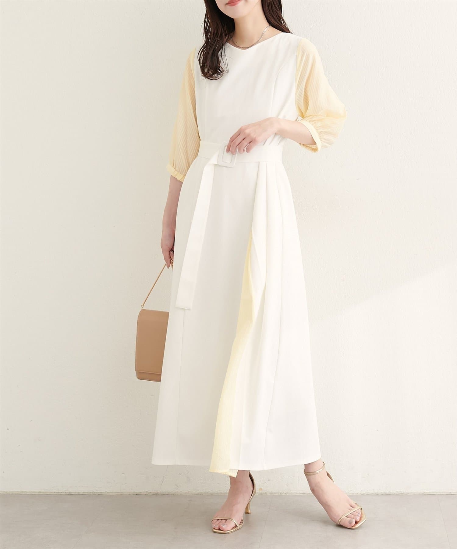 NICE CLAUP / OLIVE des OLIVE OUTLET(ナイスクラップ  / オリーブ デ オリーブ アウトレット) 【natural couture】きれいめポンチ×ストライプワンピース